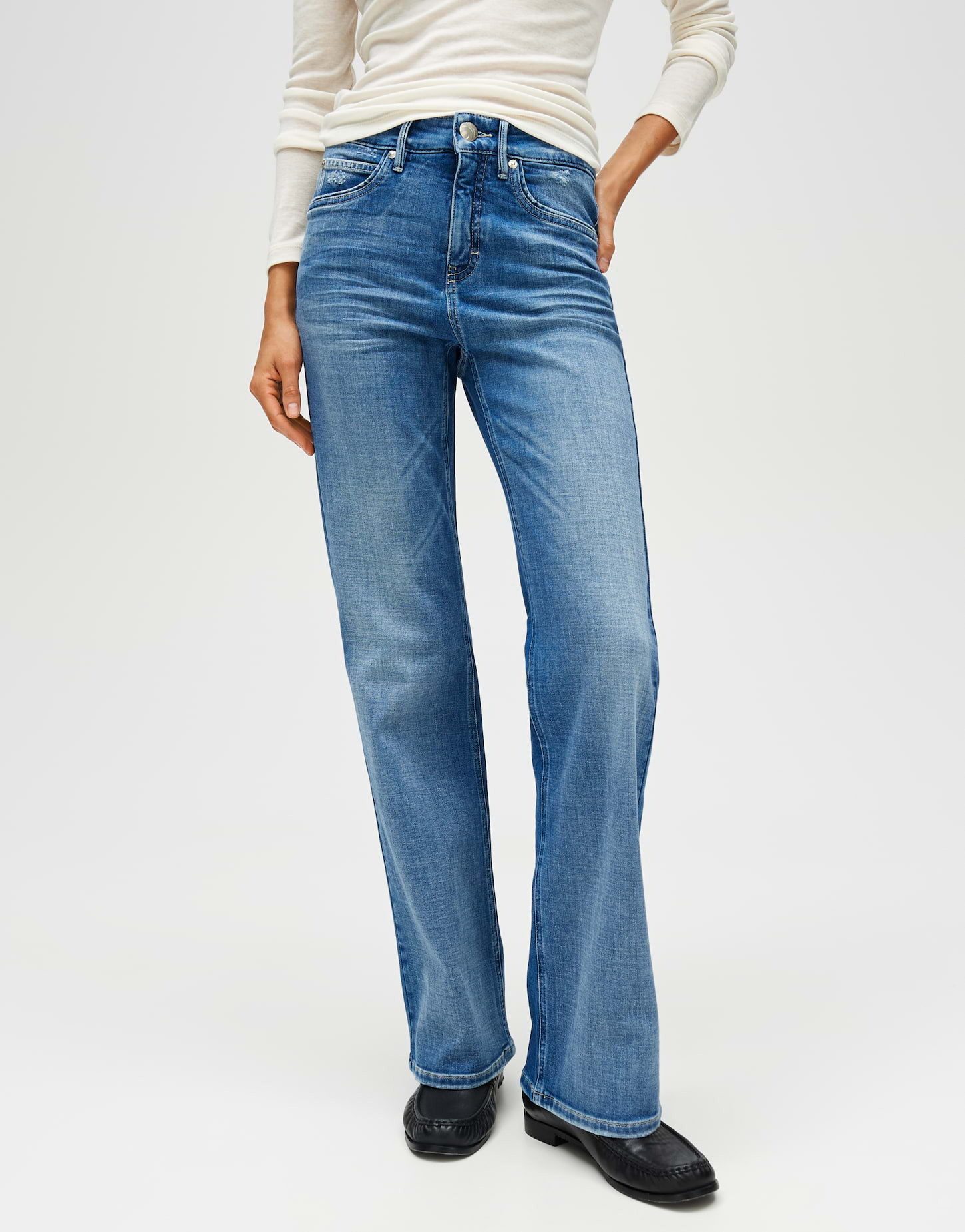 OPUS PANTS Bootcut-Jeans MELLY SPARK mit Powerstretch Mid Rise Long Flared, Long, leichte Used-Effekte
