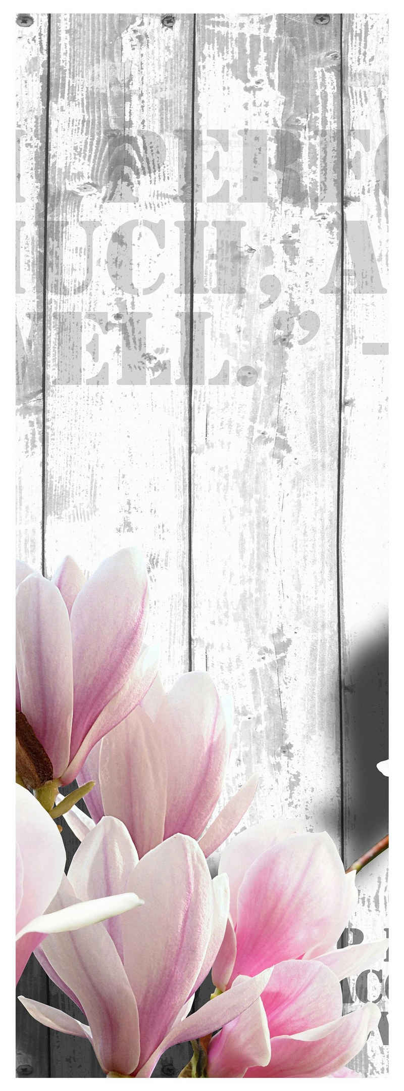 wandmotiv24 Türtapete Holz rosa Blüten, glatt, Fototapete, Wandtapete, Motivtapete, matt, selbstklebende Dekorfolie