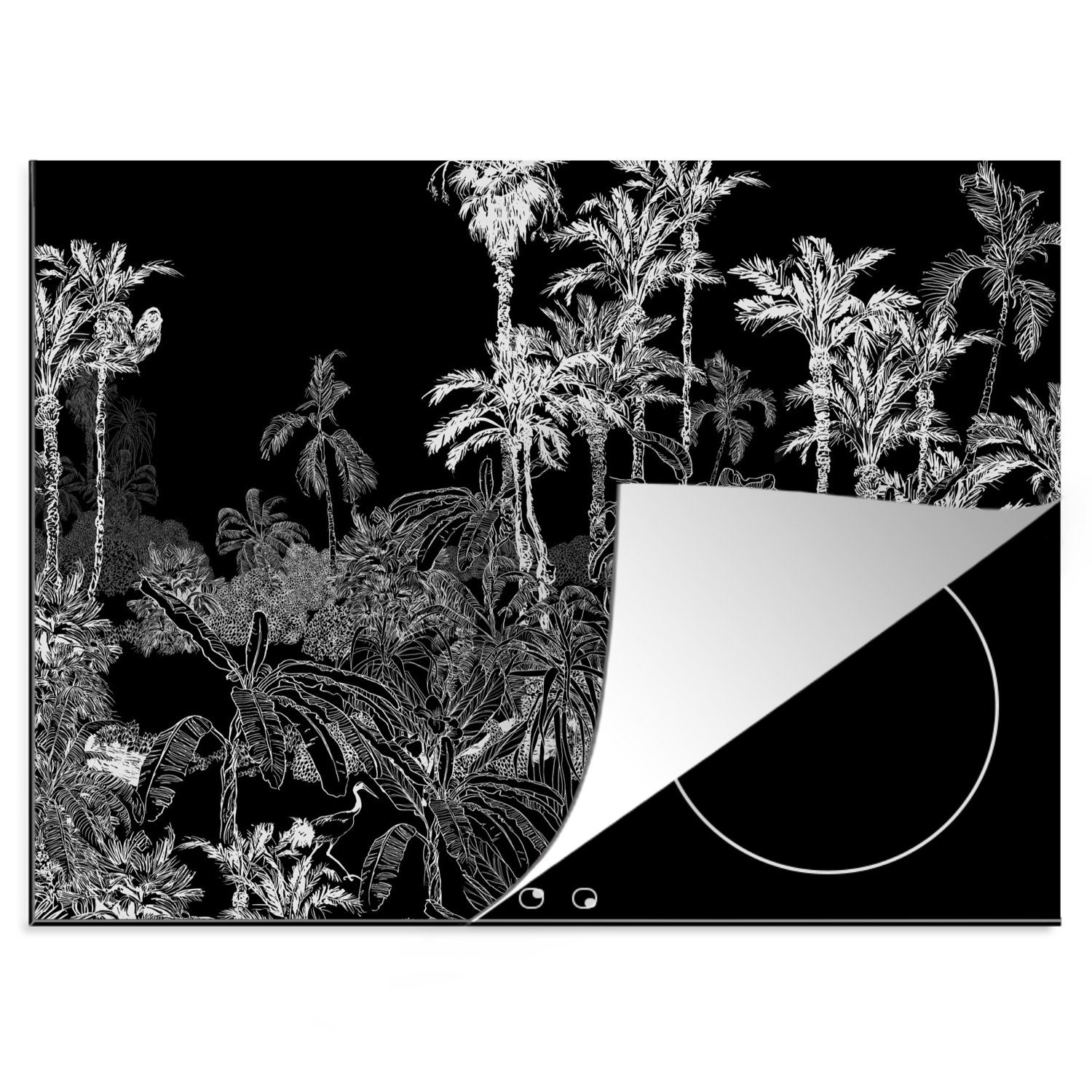 MuchoWow Herdblende-/Abdeckplatte Blätter - Induktionsschutz - Bäume - Induktionsmatte - Dschungel, Vinyl, (1 tlg), 60x52 cm, Mobile Arbeitsfläche nutzbar, Ceranfeldabdeckung