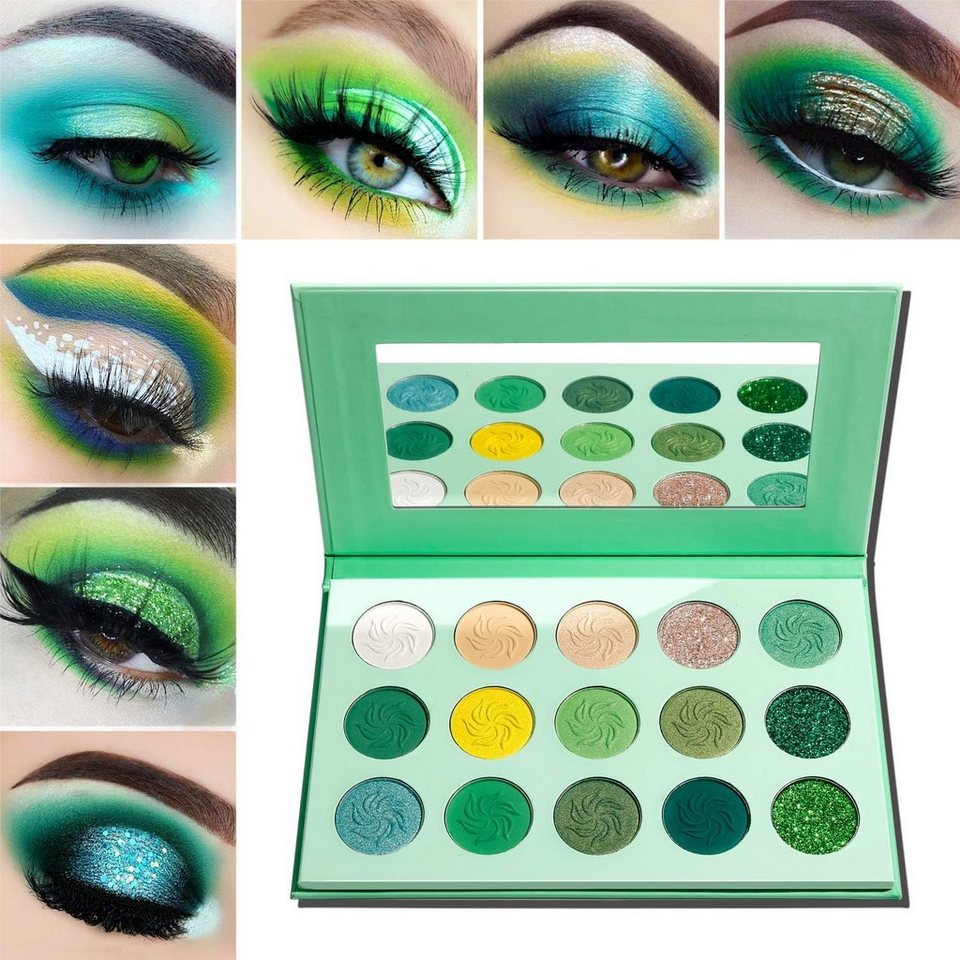 Haiaveng Lidschatten Lidschatten Palette Grüne Matt Glitzer,Avocado-Green  Eyeshadow Palette, Ein Stück, Vegan Palette Lidschatten 15 Farbe