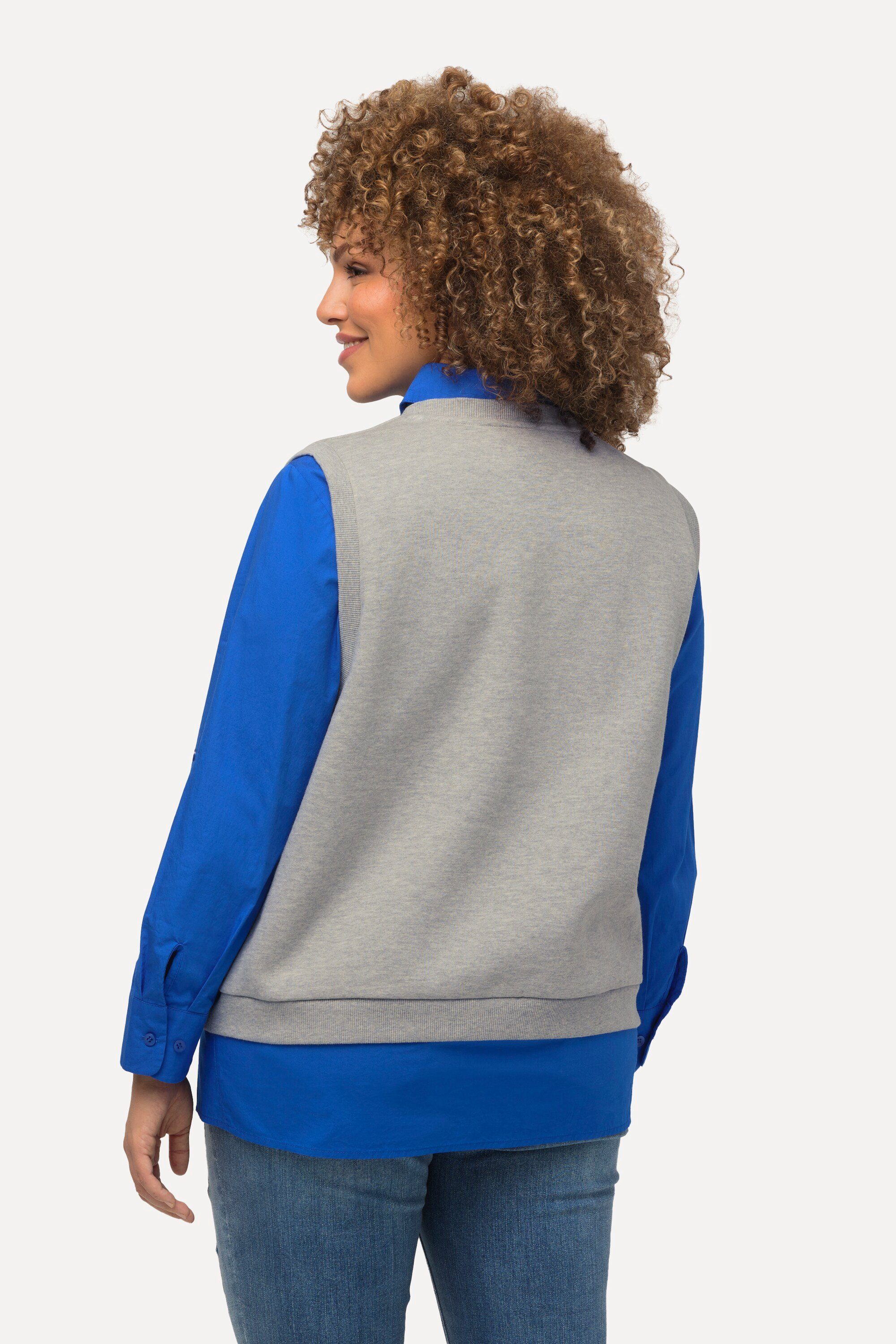 Ulla Sweatshirt V-Ausschnitt College-Patch Sweat-Pullunder Popken