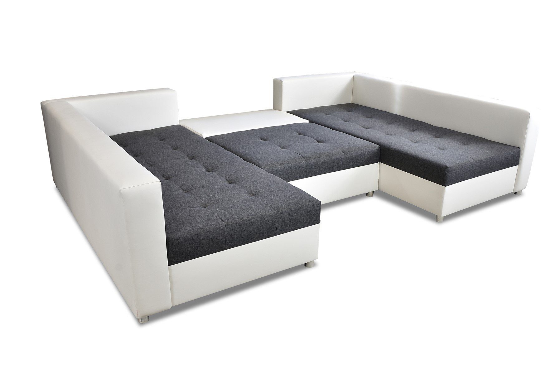 Rückenkissen und 2 Bettkasten Sofa Wohnlandschaft Hocker, Wohnlandschaft Weiß-Lindengrün und ANDRO, Inkl. Möbel Fun U-Form Schlaffunktion, Zierkissen 7 Inkl.