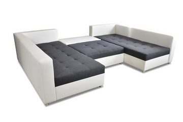 Fun Möbel Wohnlandschaft Sofa U-Form ANDRO, Inkl. Schlaffunktion, Bettkasten und Hocker, in drei verschiedenen Stoffen, Inkl. 2 Zierkissen und 7 Rückenkissen