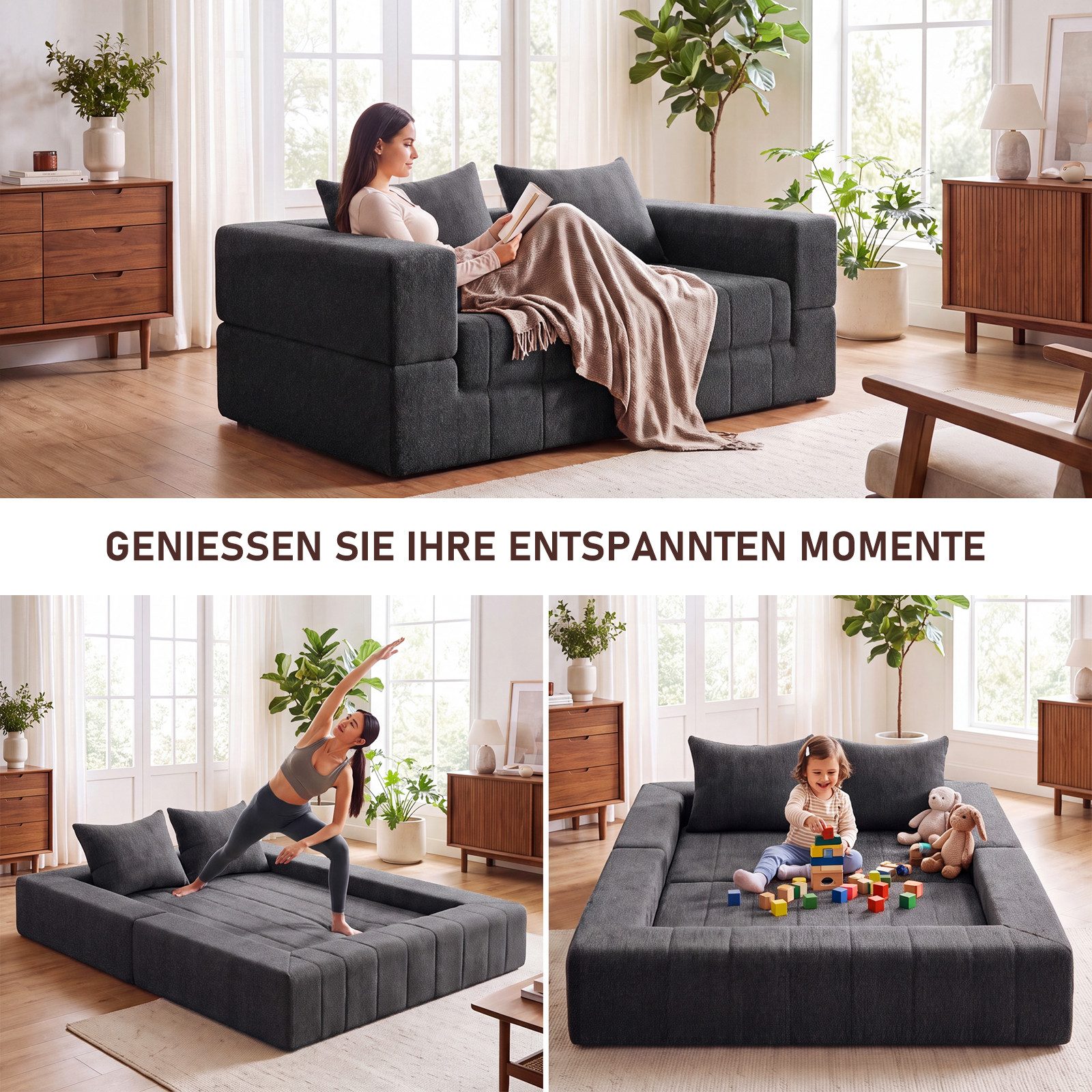 HOMALL Sofa Teddy-Bouclé-Stoff Vollschaumcouch mit Vakuum-Kompression, (Klappbares Schlafsofa,Couch 2 Sitzer mit 2 Kissen,kein Aufbau notwendig) – Bild 3 von 5