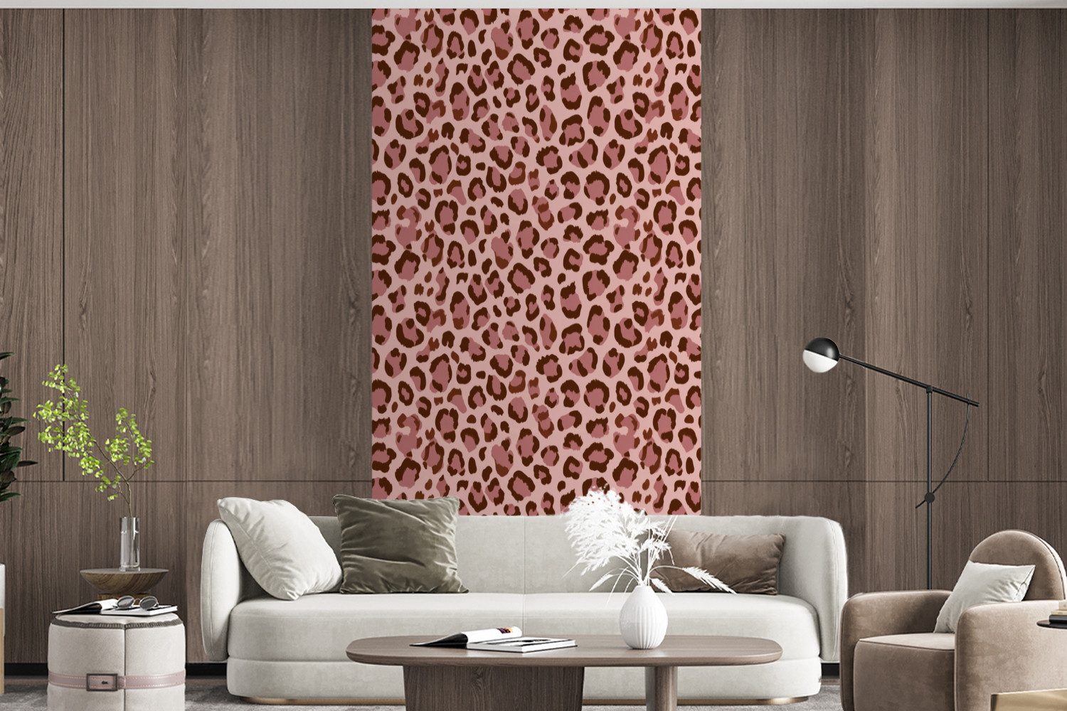 MuchoWow Fototapete Leopard - Muster - Rosa, Matt, bedruckt, Vliestapete für Wohnzimmer Schlafzimmer Küche, Fototapete, 120x240 cm – Bild 5 von 5