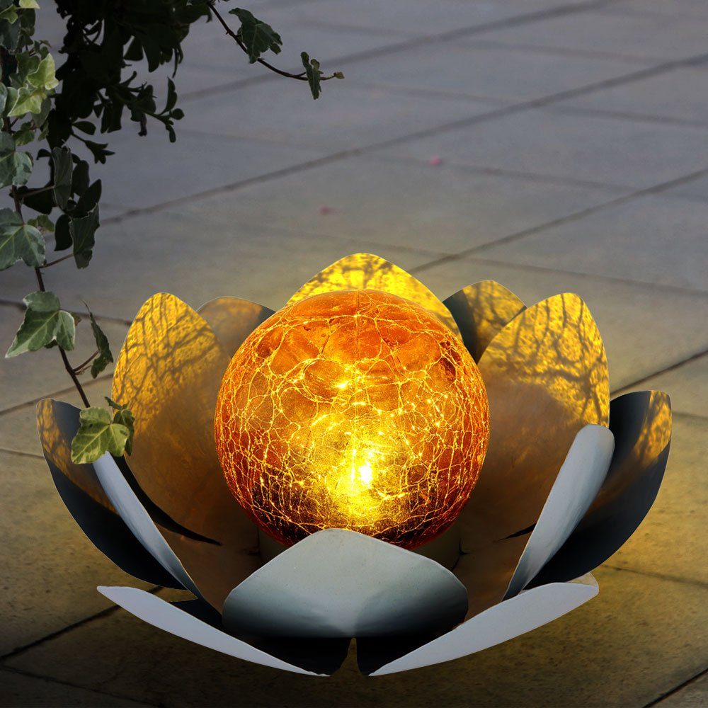 Lampe fest Design Globo Lotus Seerosen Solar Beleuchtung Garten verbaut, LED-Leuchtmittel LED Solarleuchte, LED Blume Außen