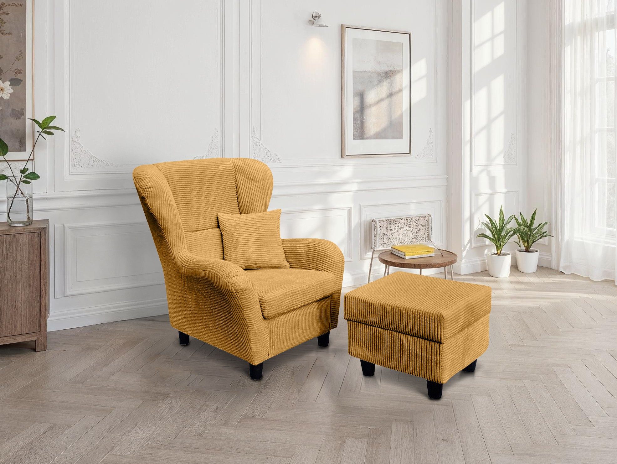 luma-home Ohrensessel 18022 (mit Hocker und Zierkissen, Wellenunterfederung günstig online kaufen