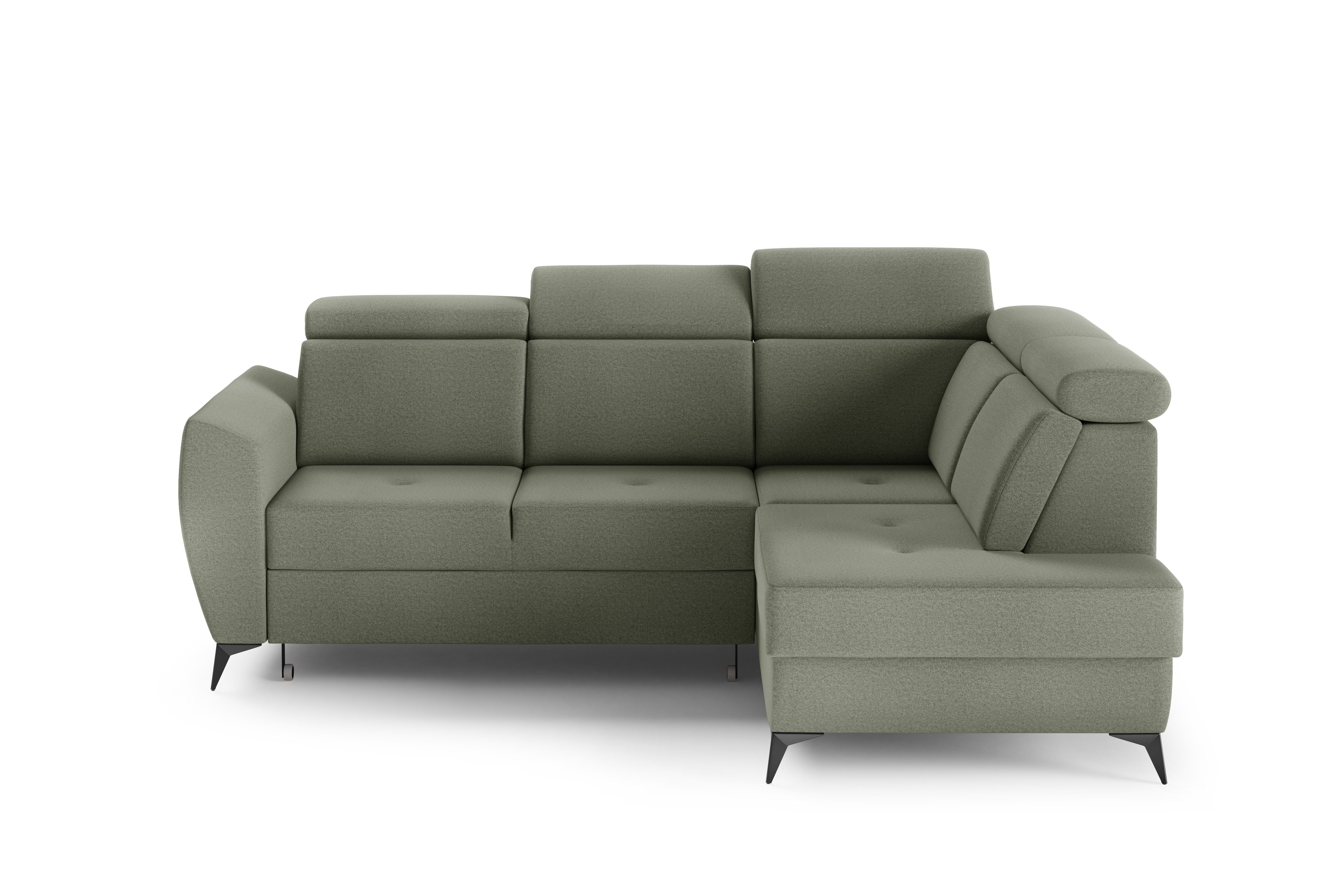 MOEBLO Ecksofa TESLIN II, Couch für Wohnzimmer, Schlafsofa Sofagarnitur Sofa Eckcouch L-Form Wohnlandschaft mit Bettfunktion - (BxHxT): 266x93-109x204 cm, mit Bettkasten und Schlaffunktion Olive (Element 11)