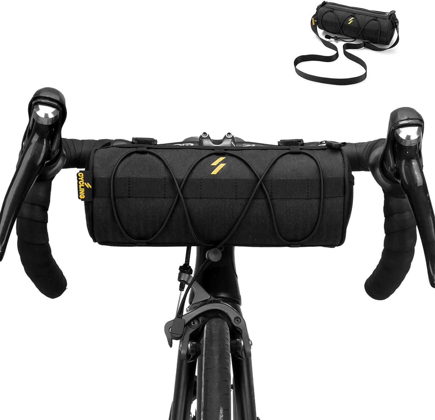 ROCKBROS Lenkertasche Multifunktionale Fahrradtasche Lenker Aufbewahrungstasche, mit Schultergurt für MTB, Rennrad Schwarz ca.2,4L