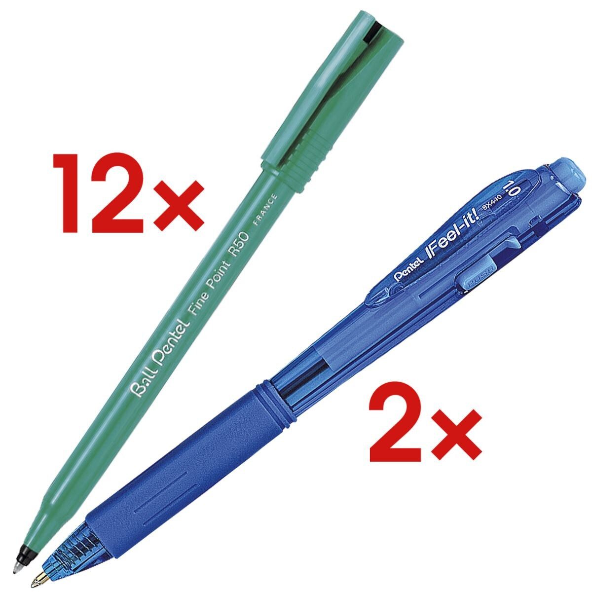 PENTEL Tintenroller Ball Fine Point R50, 12er Set inkl. 2 Kugelschreiber