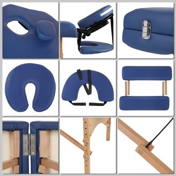 Feel2Home Massageliege Massageliege 3 Zonen Holz Blau Therapiebank Kosmetiktisch Klappbar