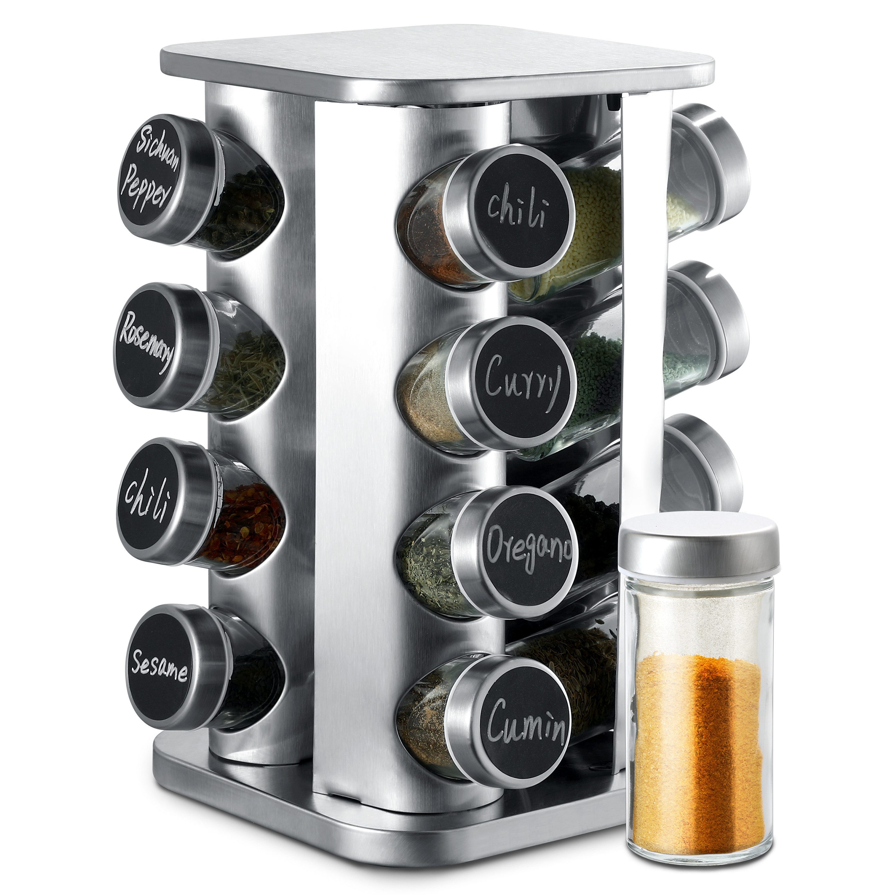 Praknu Gewürzkarussell Gewürzkarussell Drehbar mit 16 Gewürzgläsern - Luftdicht, (Set, 16-tlg), Gewürzaufbewahrung