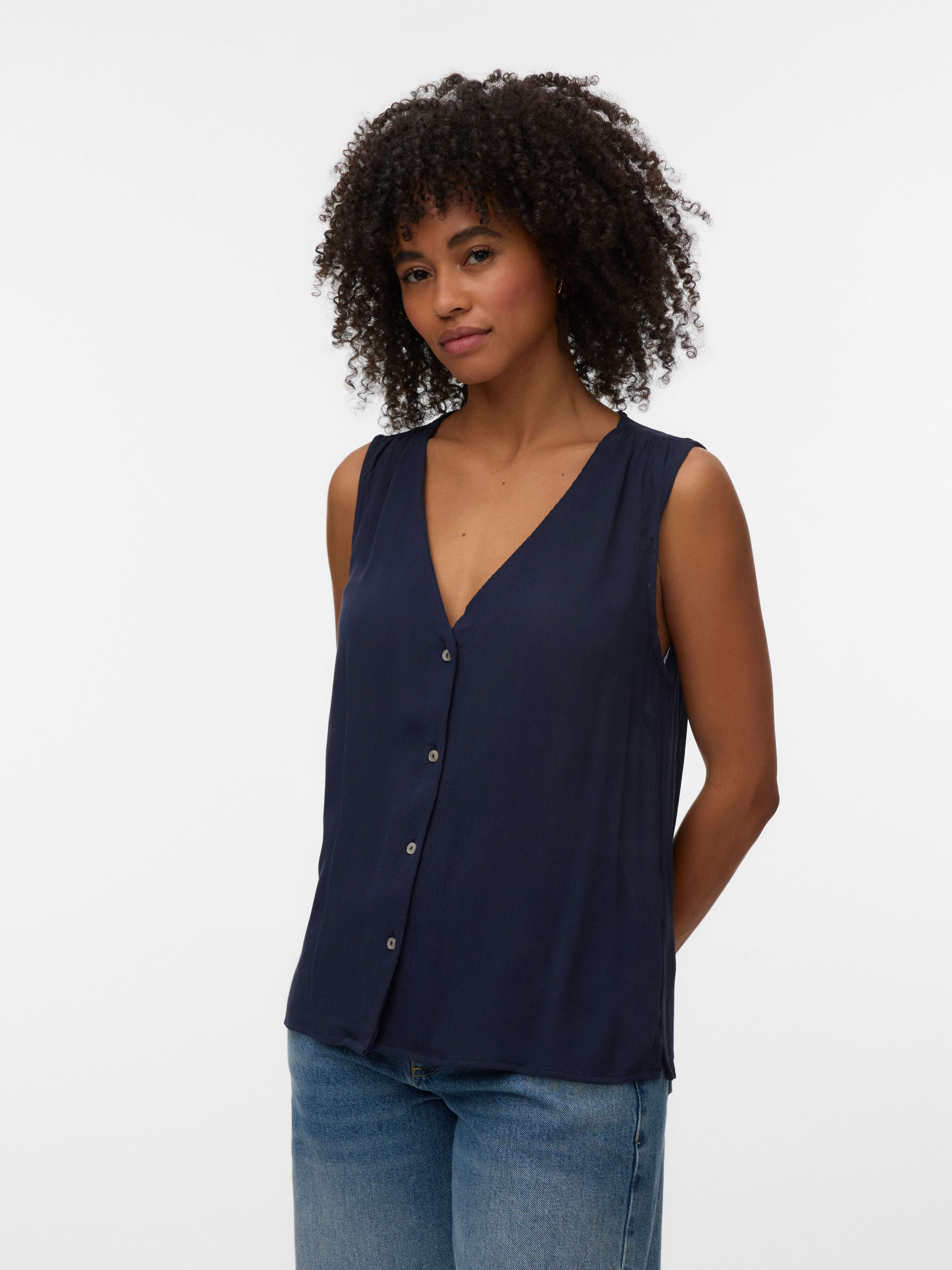Vero Moda Shirttop VMMENNY SL V-NECK TOP WVN GA Viskose, regular fit