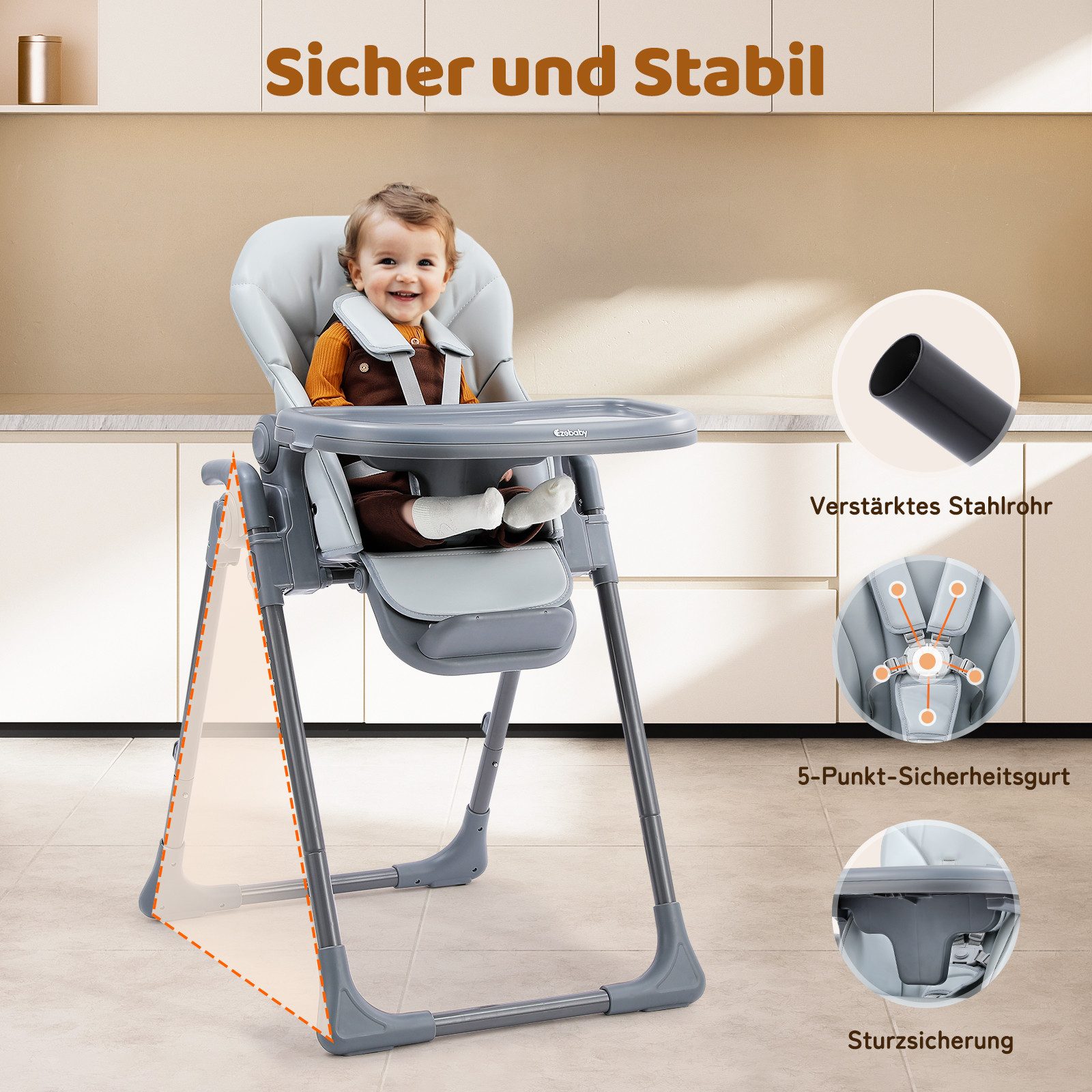 OUNUO Kinderstuhl Baby Stuhl Klappbarer und Verstellbar Kinderstuhl 6 Höhen günstig online kaufen
