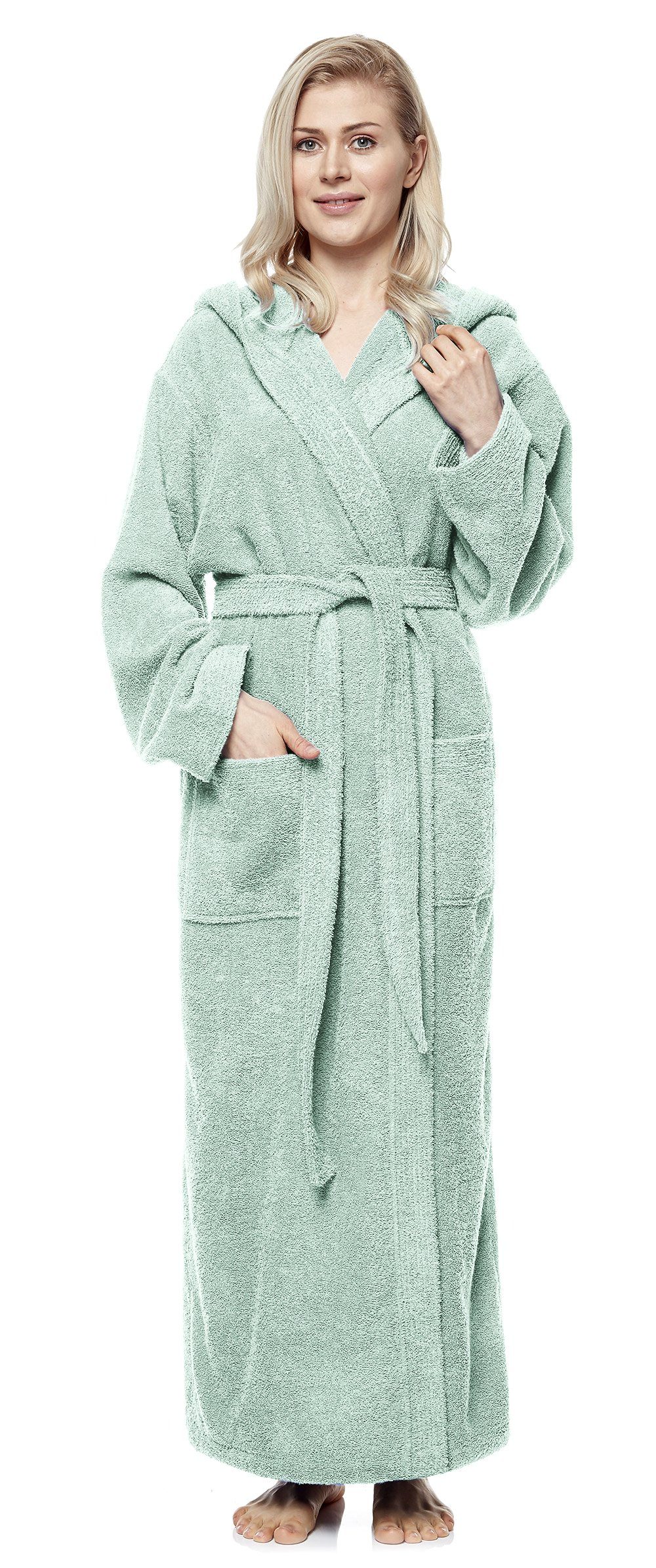 Arus Damenbademantel Pandora, extra lang, mit Kapuze, 100% Baumwolle, für Spa & Zuhause, langform, 100% Baumwolle, Kapuze, Gürtel, mit Kapuze, extra lang, 100% Baumwolle