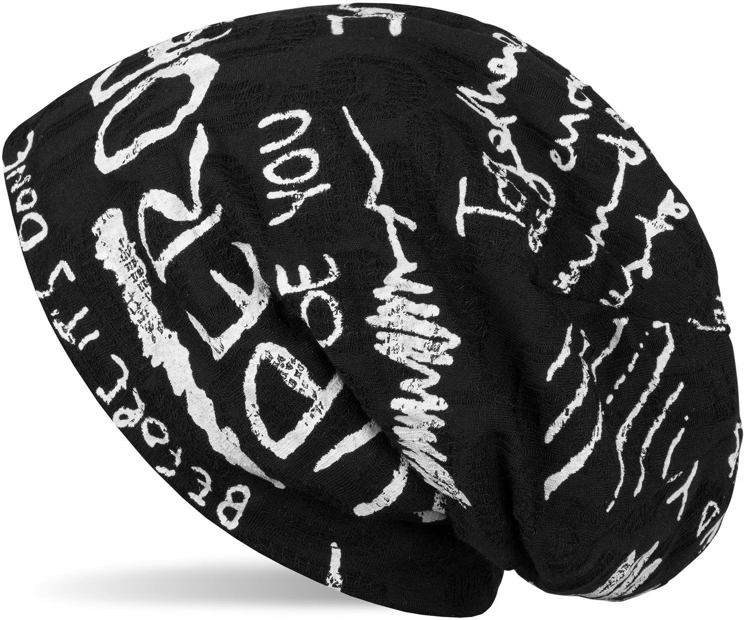 styleBREAKER Beanie (1-St) Beanie mit Schrift im Destroyed Vintage Design Schwarz