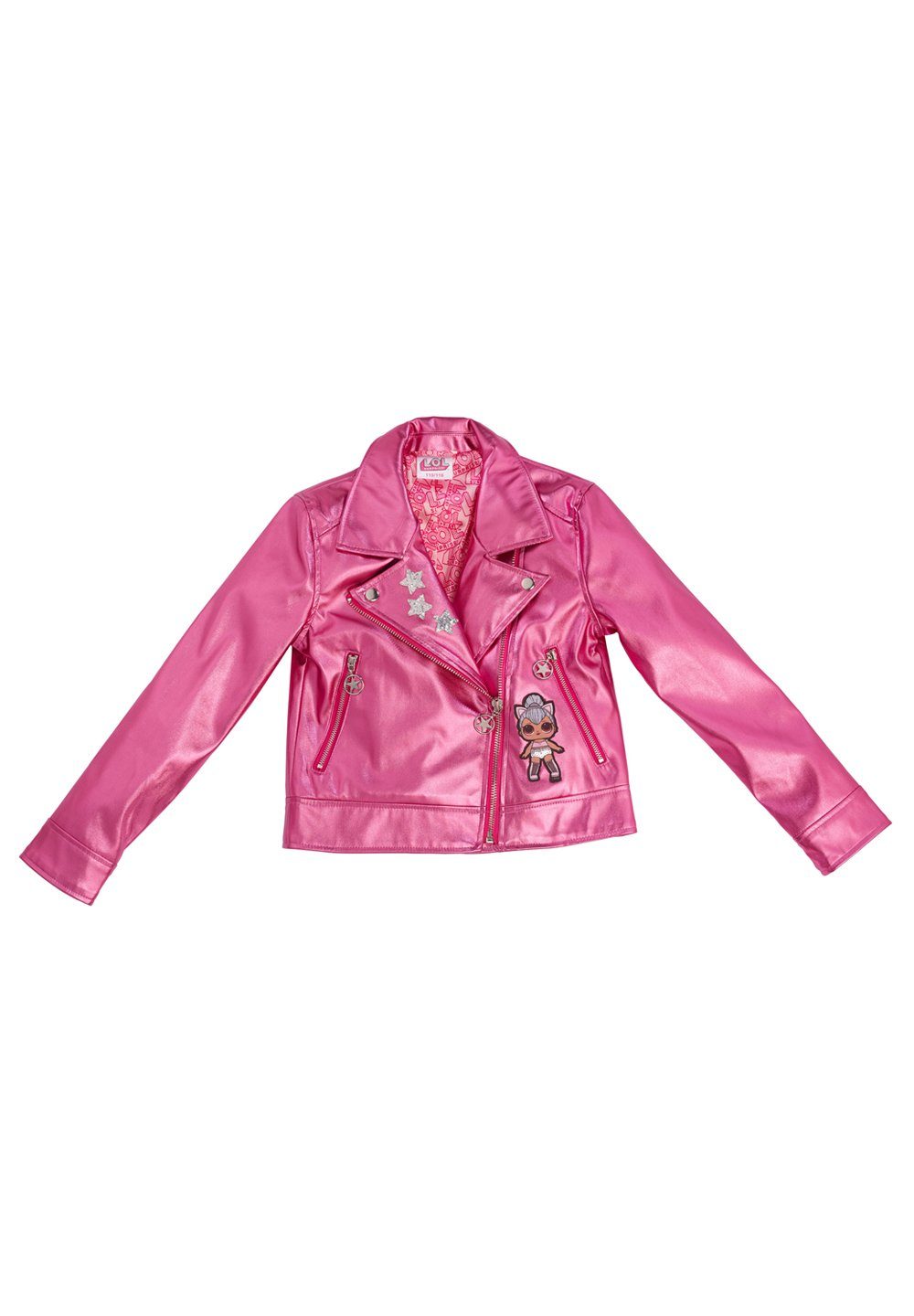 L.O.L. SURPRISE! Bikerjacke Kinder Mächen Kunstleder-Jacke mit Glitzersternen