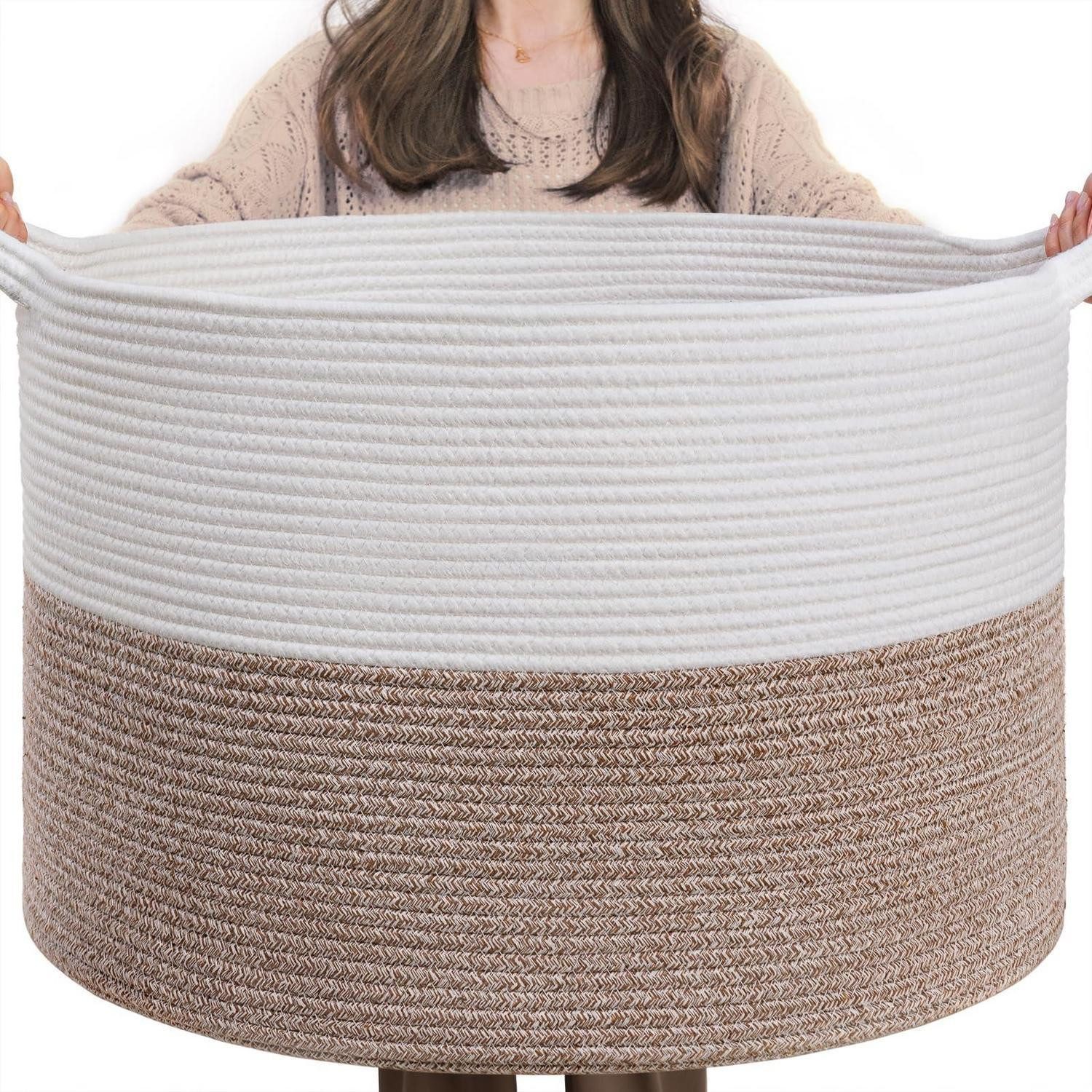 LuxusKollektion Wäschekorb Wäschekorb Aufbewahrungskorb Kinderzimmer Weiß und Braun 55 x 35 cm