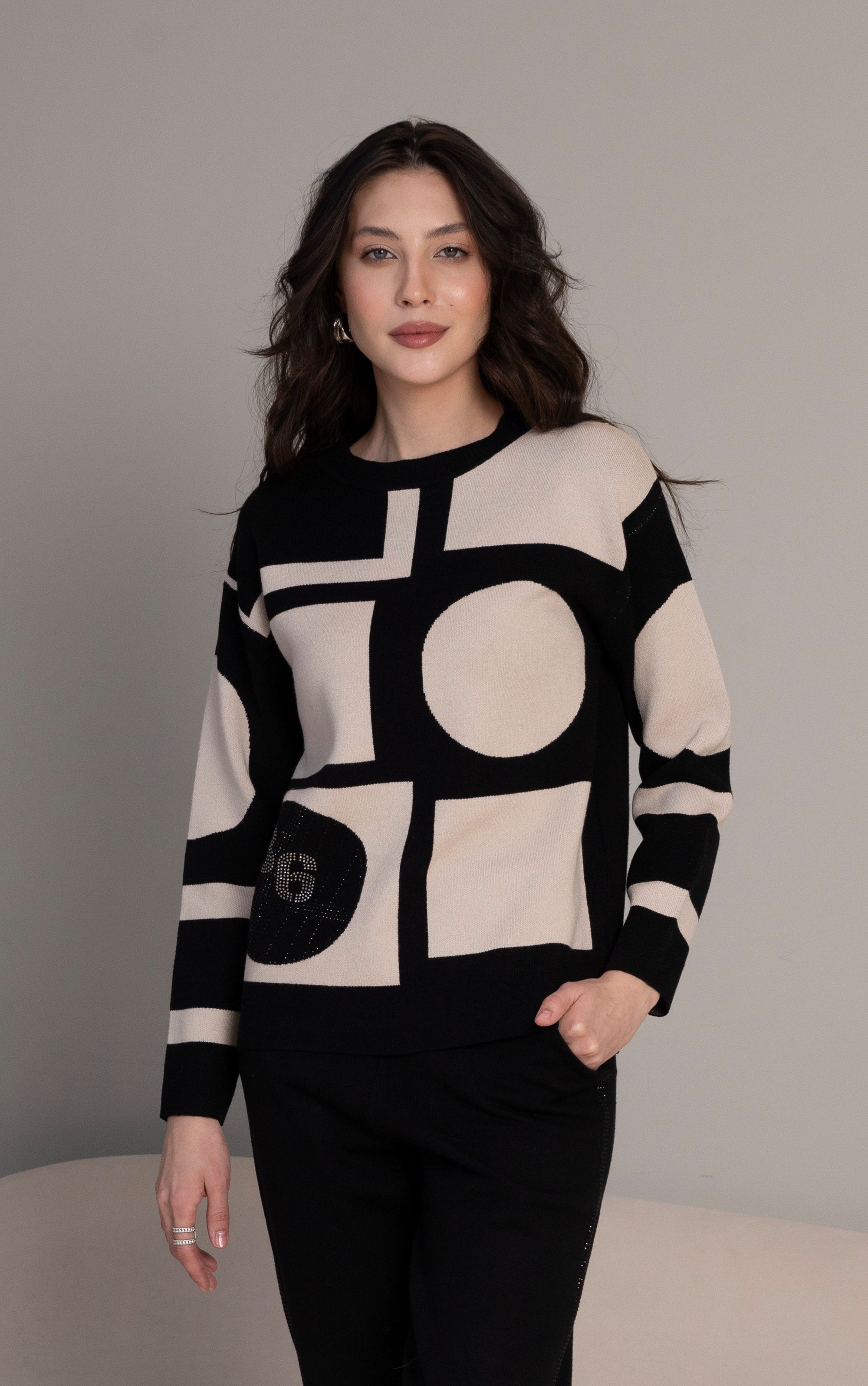 Passioni Strickpullover in Schwarz und Beige günstig online kaufen