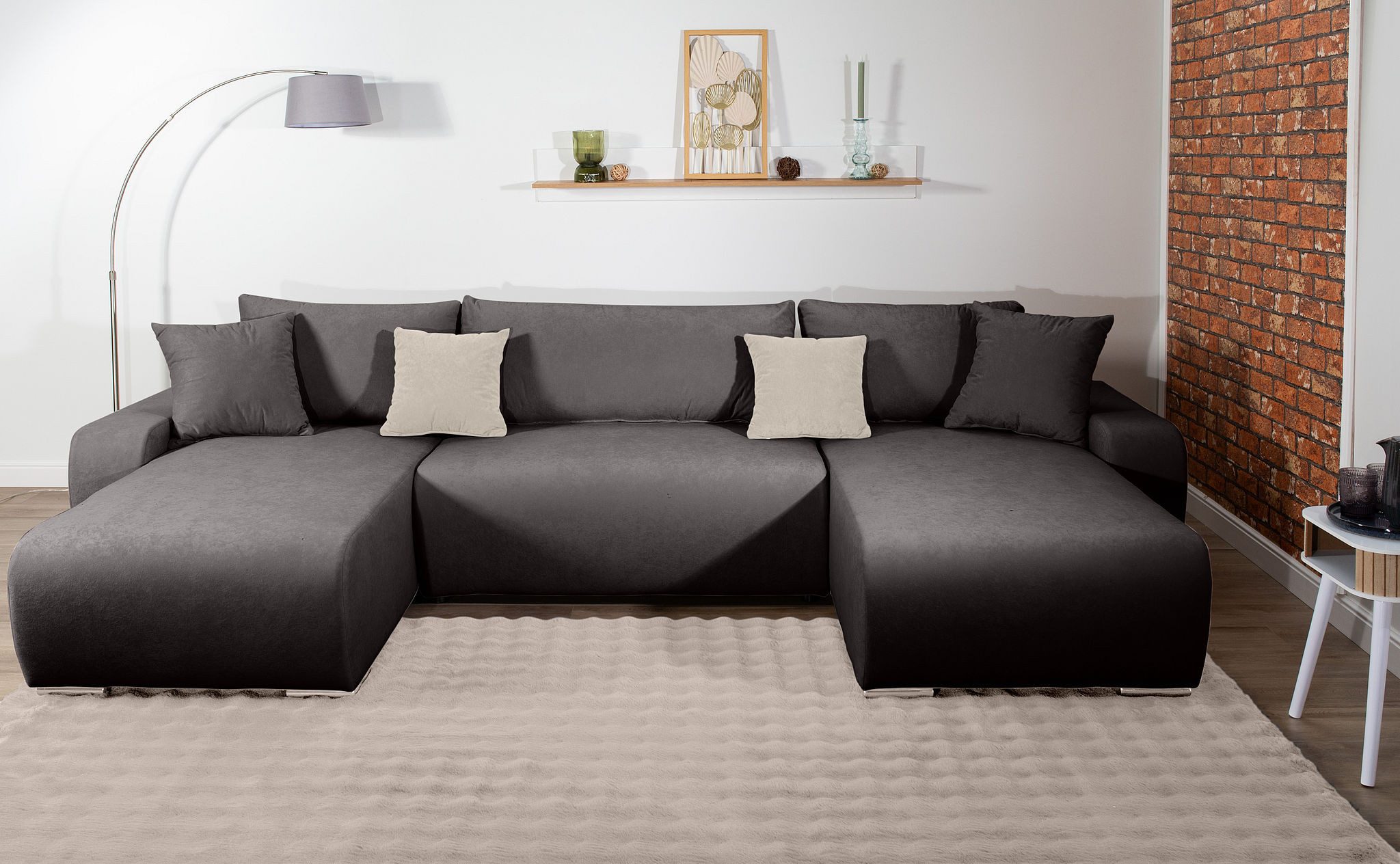 COLLECTION AB Wohnlandschaft Paola U-Form, mit Schlaffunktion, Stauraum, Zierkissen und Bonnellfederkern, Cord