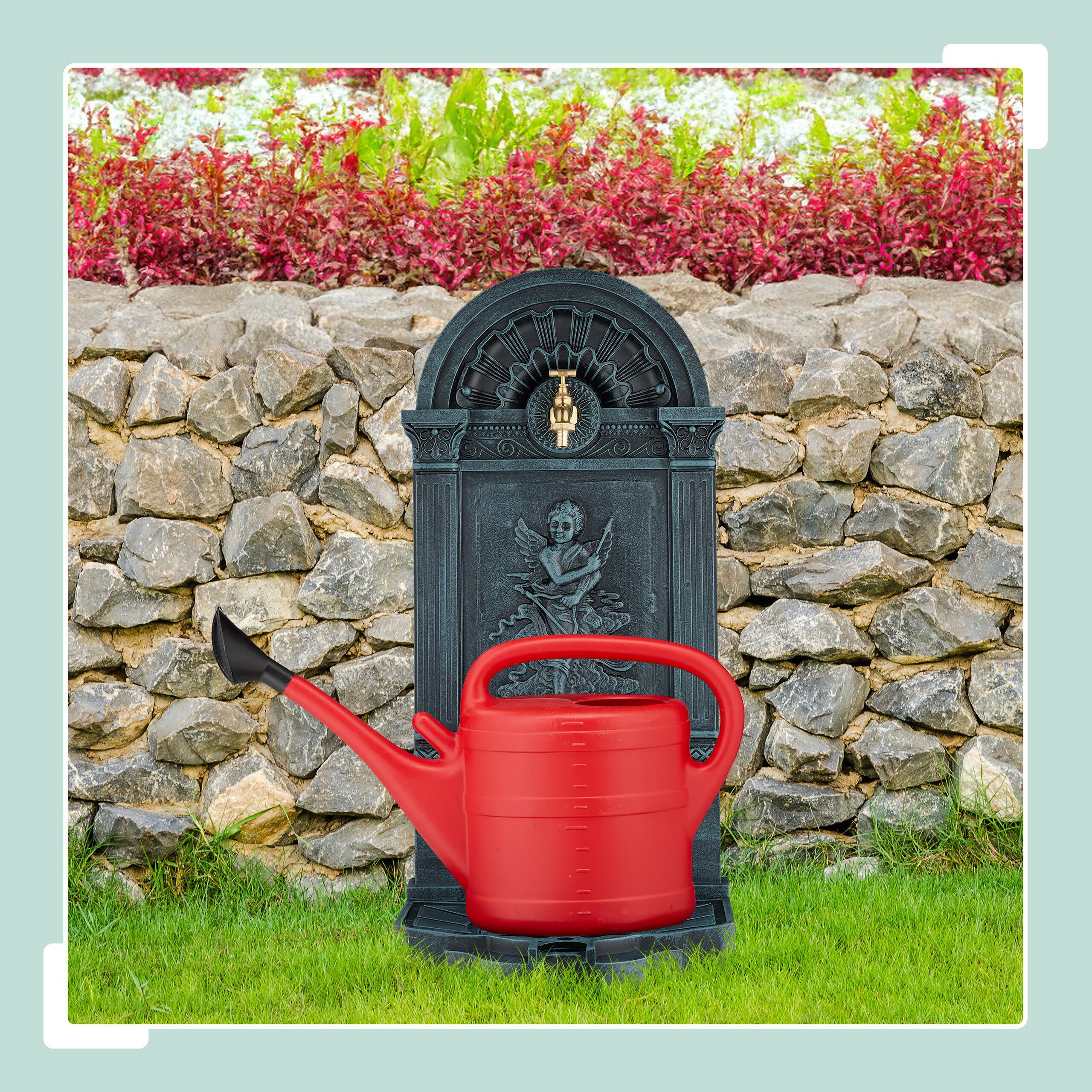 relaxdays Gartenbrunnen Standbrunnen im Engel-Design, Grau günstig online kaufen