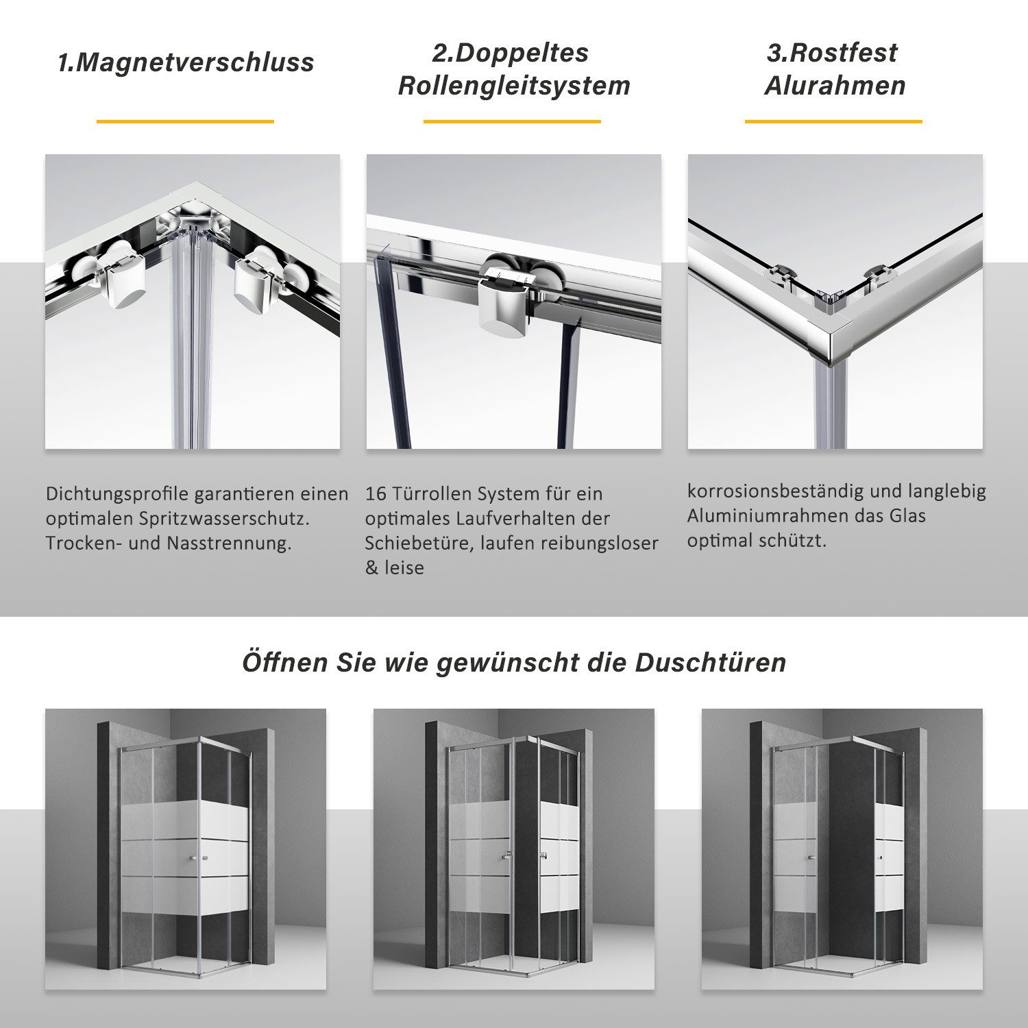 Hopibath Eckdusche Duschkabine milchglas H:185cm, BxT: 80x80 cm, 5mm Sicherheitsglas, Eckeinstieg Schiebetür, mit Alurahmen, Magnetdichtleisten, Aluprofile mit 20mm Verstellbereich