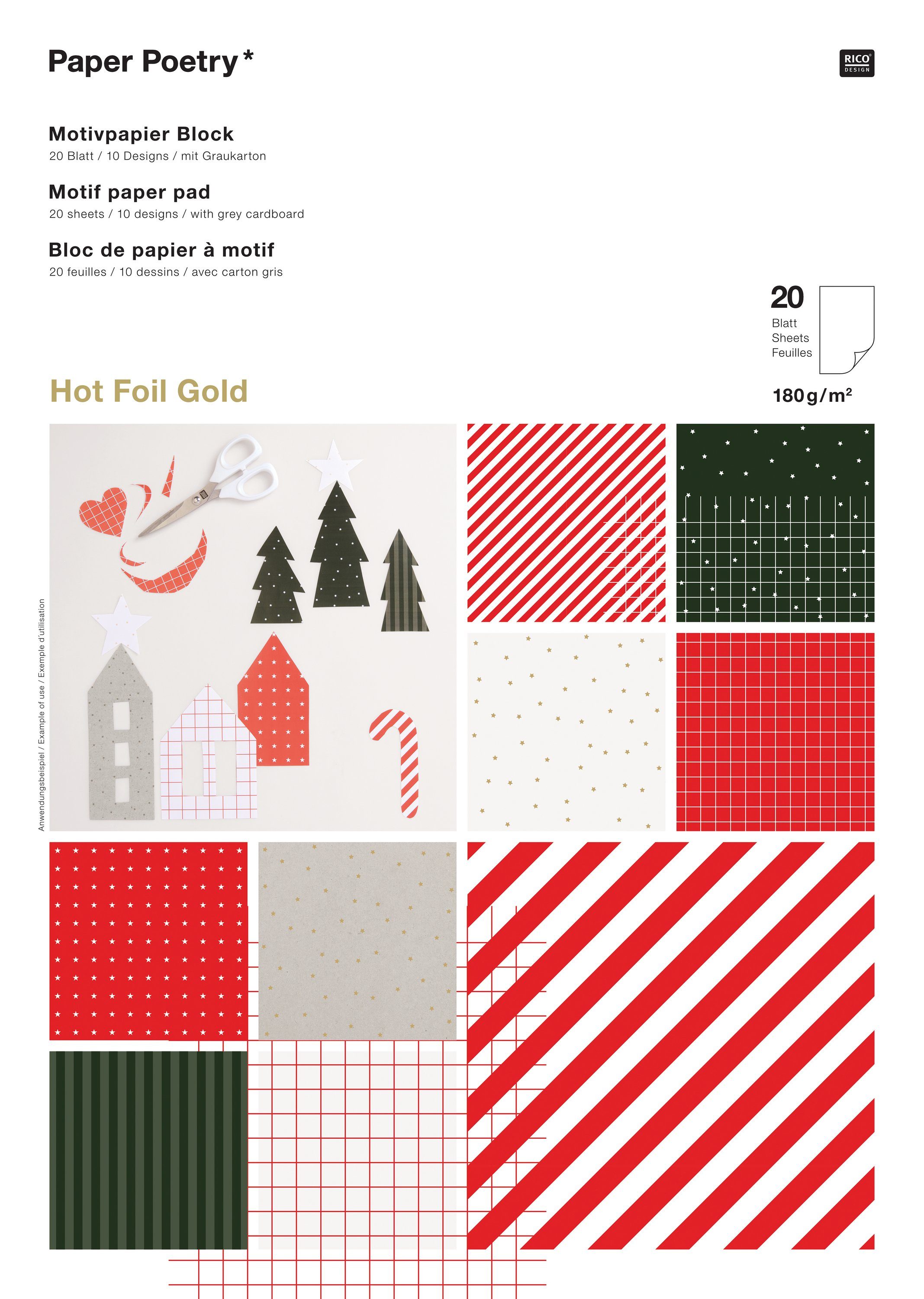 Motivpapier A4 Bastelpapier-Block Christmas, Design Blatt Classic Rico DIN 20