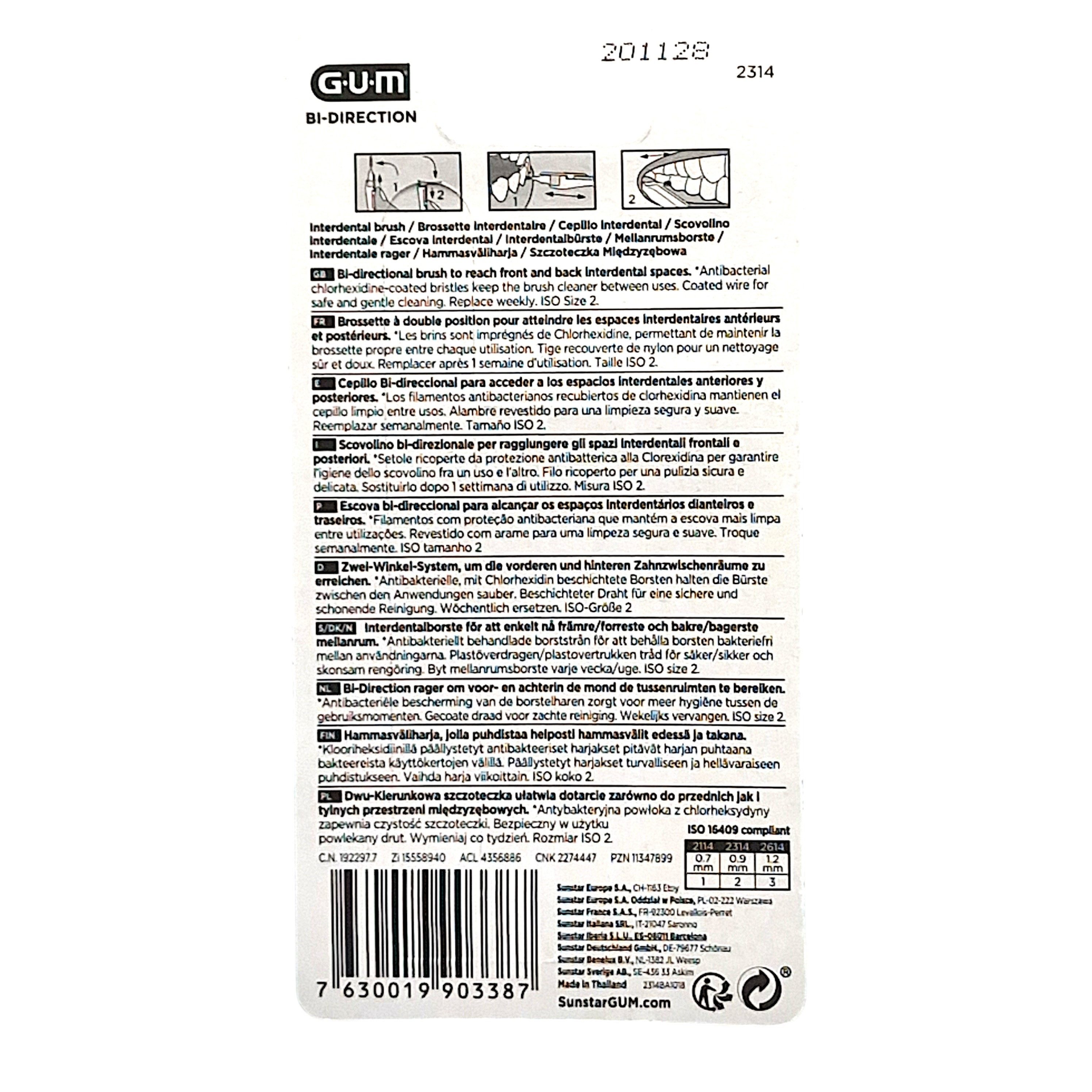 GUM Zahnseide Gum Bi Direction Regular - Interdentalbürsten blau 0,9 mm - 6 Stück, (0-St)