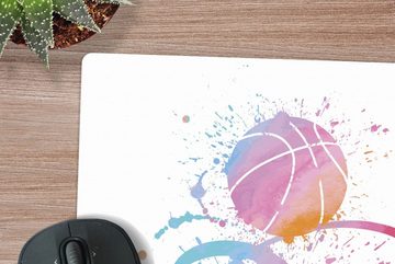 MuchoWow Gaming Mauspad Aquarellierte Illustration eines Basketballs mit Korb (1-St), Mousepad mit Rutschfester Unterseite, Gaming, 40x40 cm, XXL, Großes