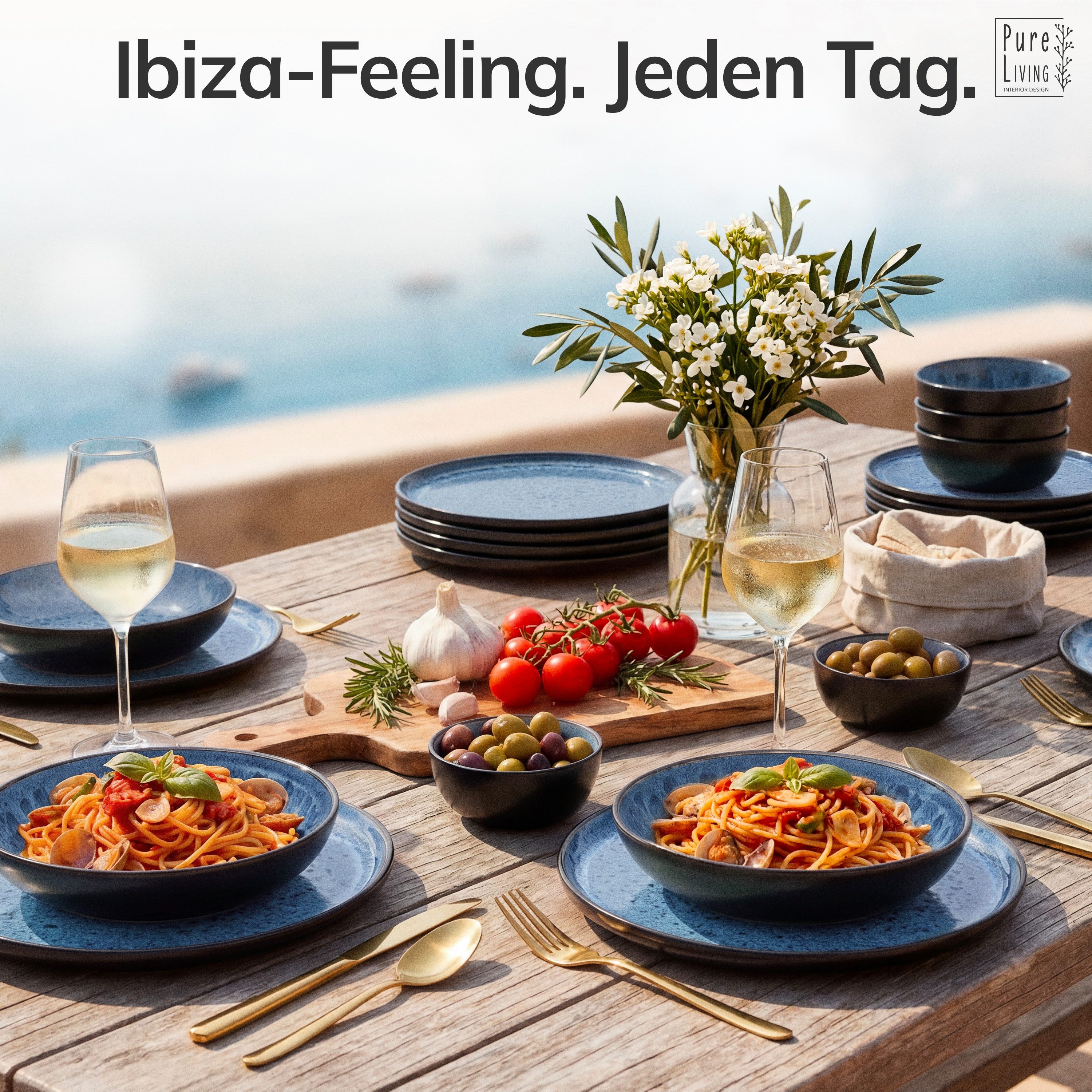 PURE LIVING INTERIOR DESIGN Geschirr-Set Ibiza, 6er-Set Müslischalen, 16 cm, Riffelstruktur, Tiefblau (6-tlg), 6 Personen, Steingut – Bild 2 von 5