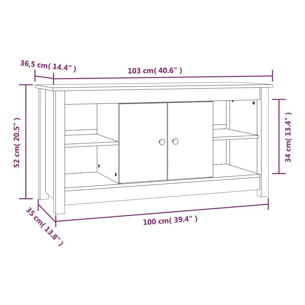 Honigbraun TV-Schrank Kiefer 103x36,5x52 Massivholz furnicato cm