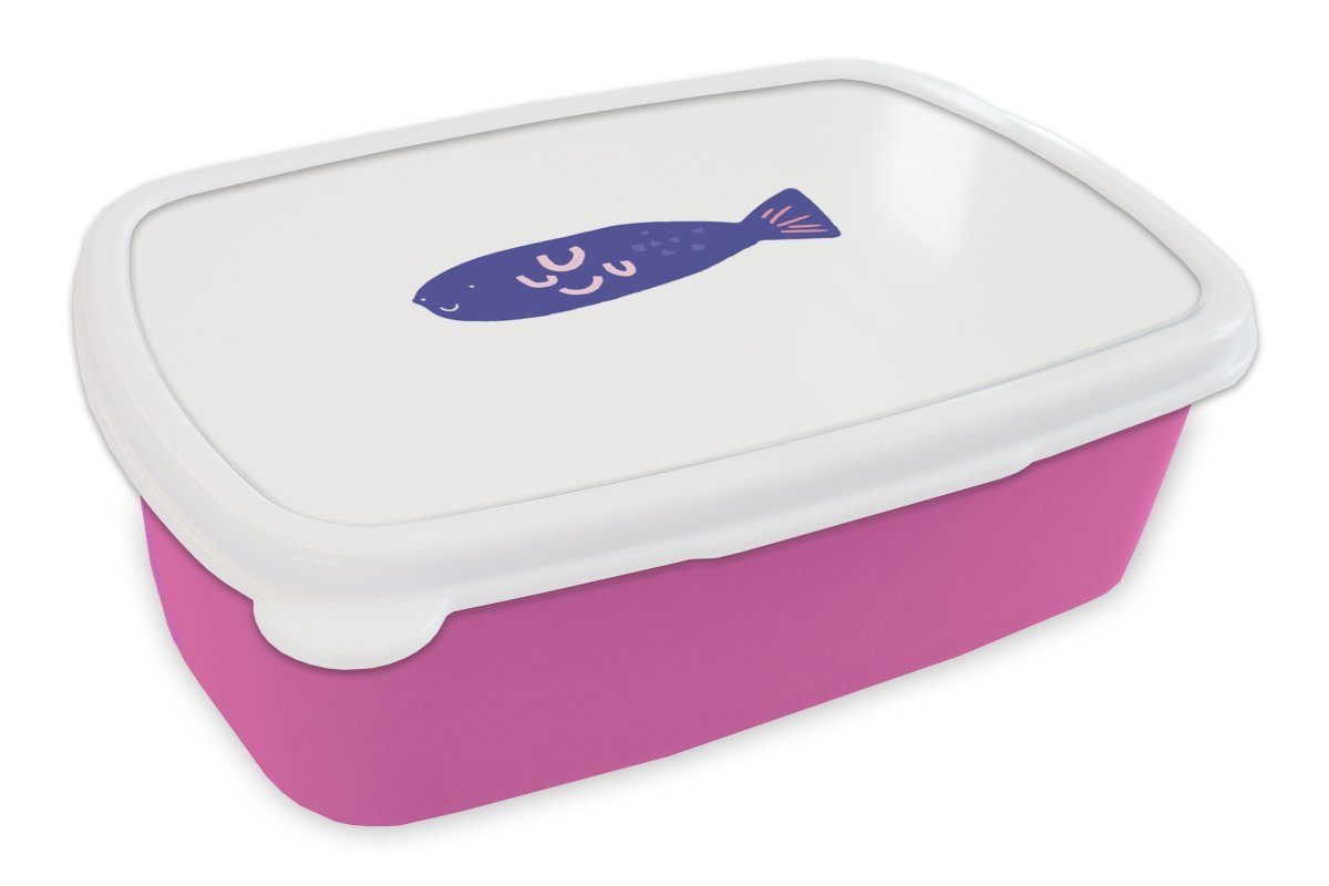 MuchoWow Lunchbox Pastell - Fisch - Lila, Kunststoff, (2-tlg), Brotbox für Erwachsene, Brotdose Kinder, Snackbox, Mädchen, Kunststoff rosa