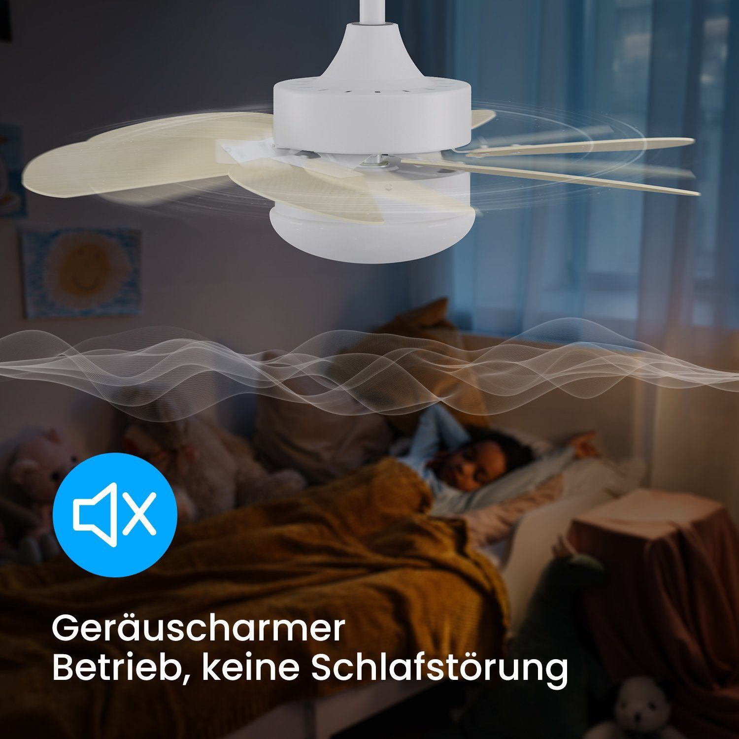 Nettlife Deckenventilator Leiser Beleuchtung Fernbedienung Weiße Deckenlampe Timer 6 Flügeln, geräuscharm Wohnzimmer Schlafzimmer Küche Esszimmer Kinderzimmer – Bild 5 von 5