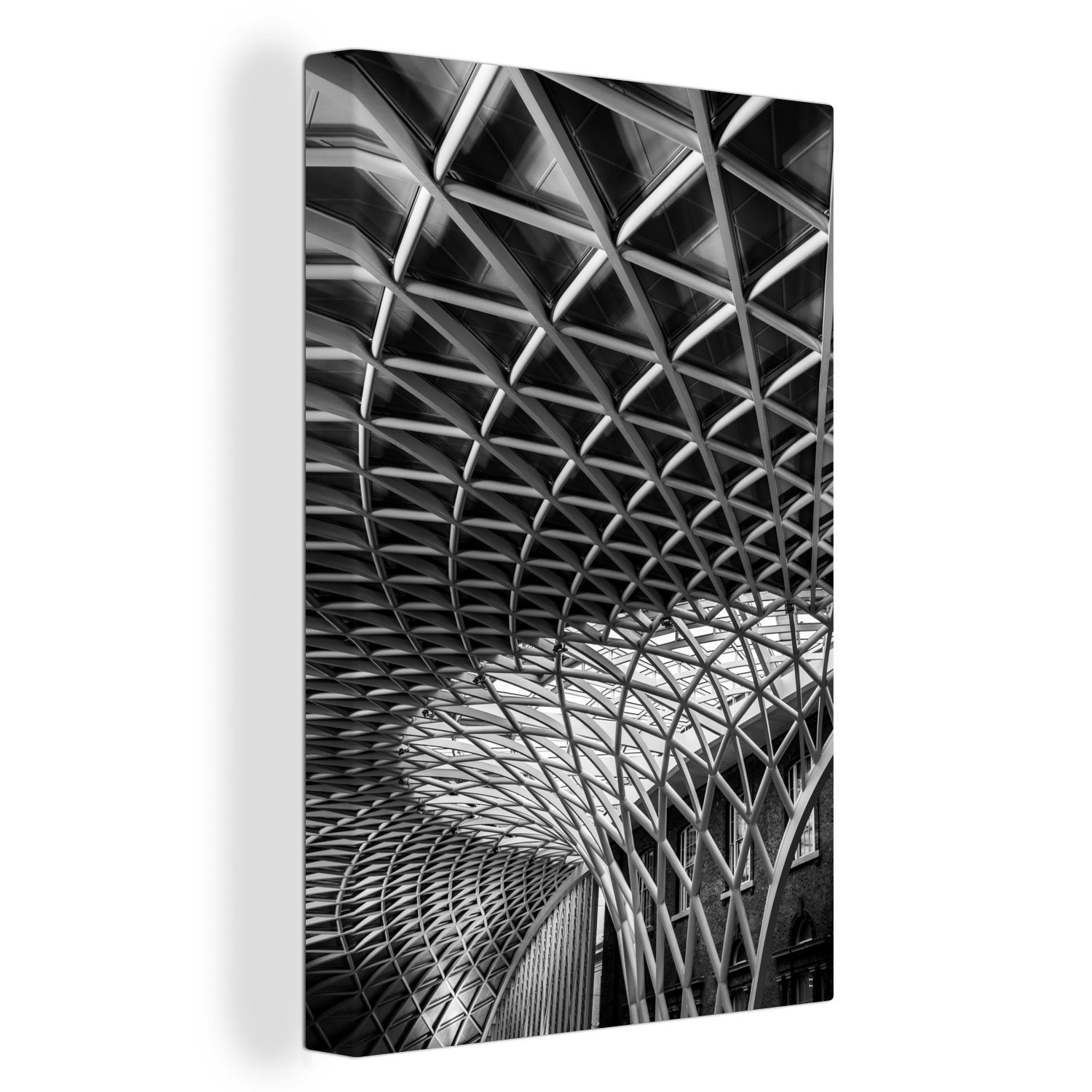 OneMillionCanvasses® Leinwandbild Muster auf dem Dach des Londoner Bahnhofs in schwarz-weiß, (1 St), Leinwandbild fertig bespannt inkl. Zackenaufhänger, Gemälde, 20x30 cm