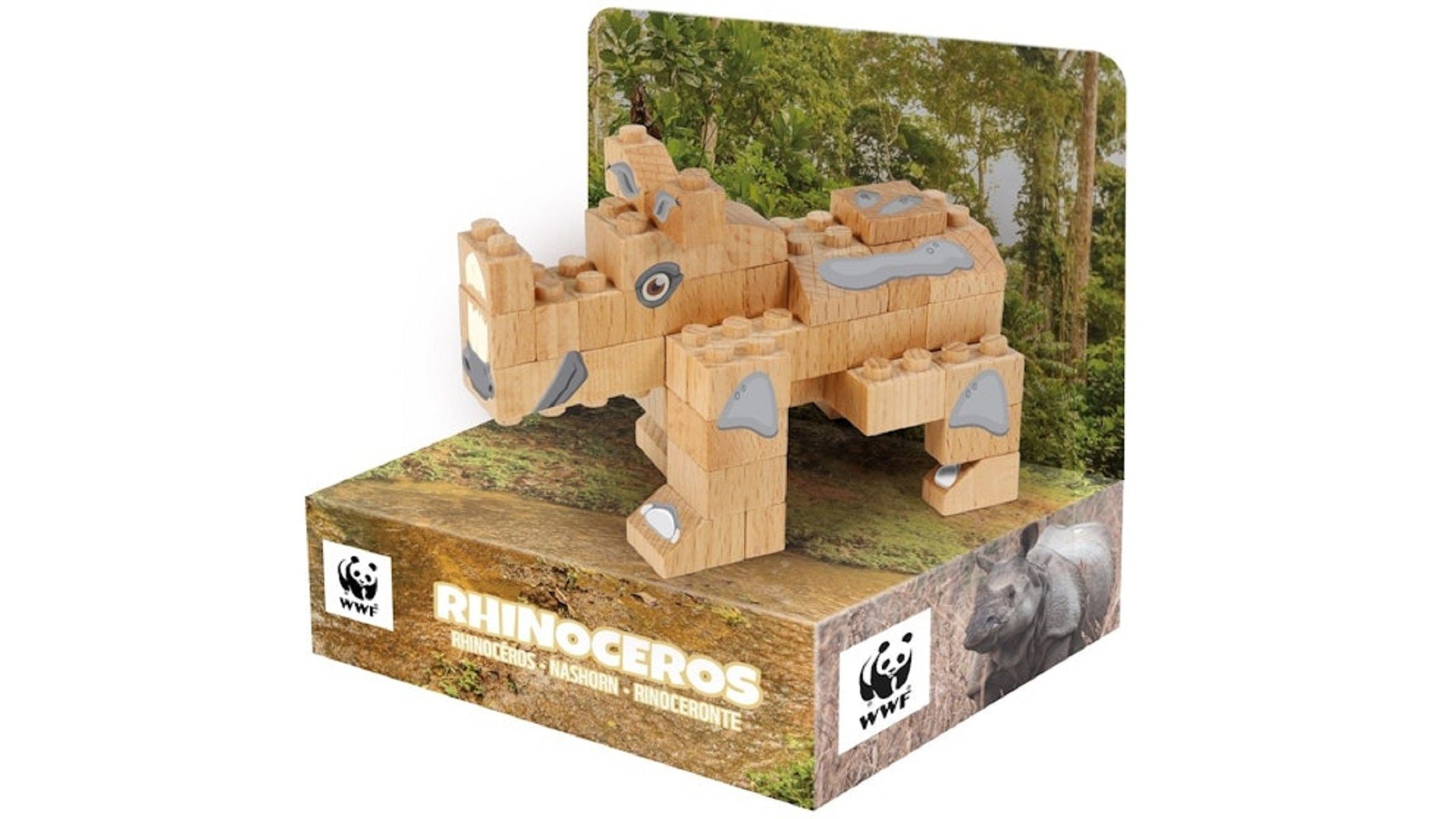 FabBrix WWF Wooden Bricks Rhino Holzbausteine, Klemmbausteine Holzbaukasten