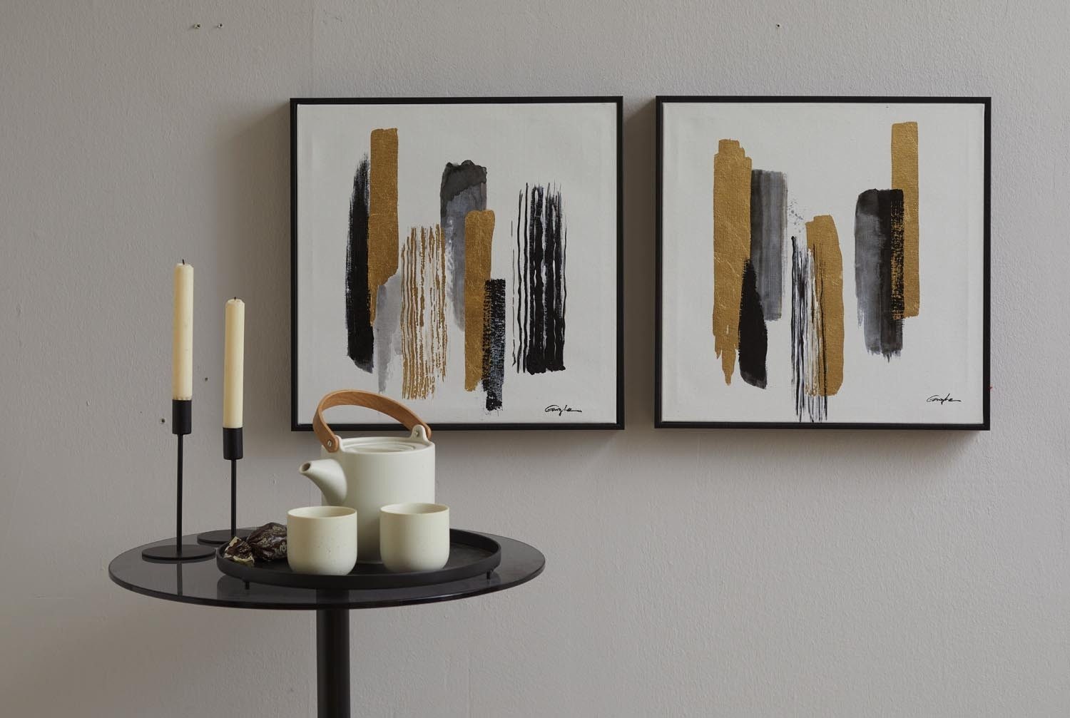 casa NOVA Wandbild RAYAS, Schwarz, Weiß, Goldgelb, 40 x 40 cm, Streifen, Streifen