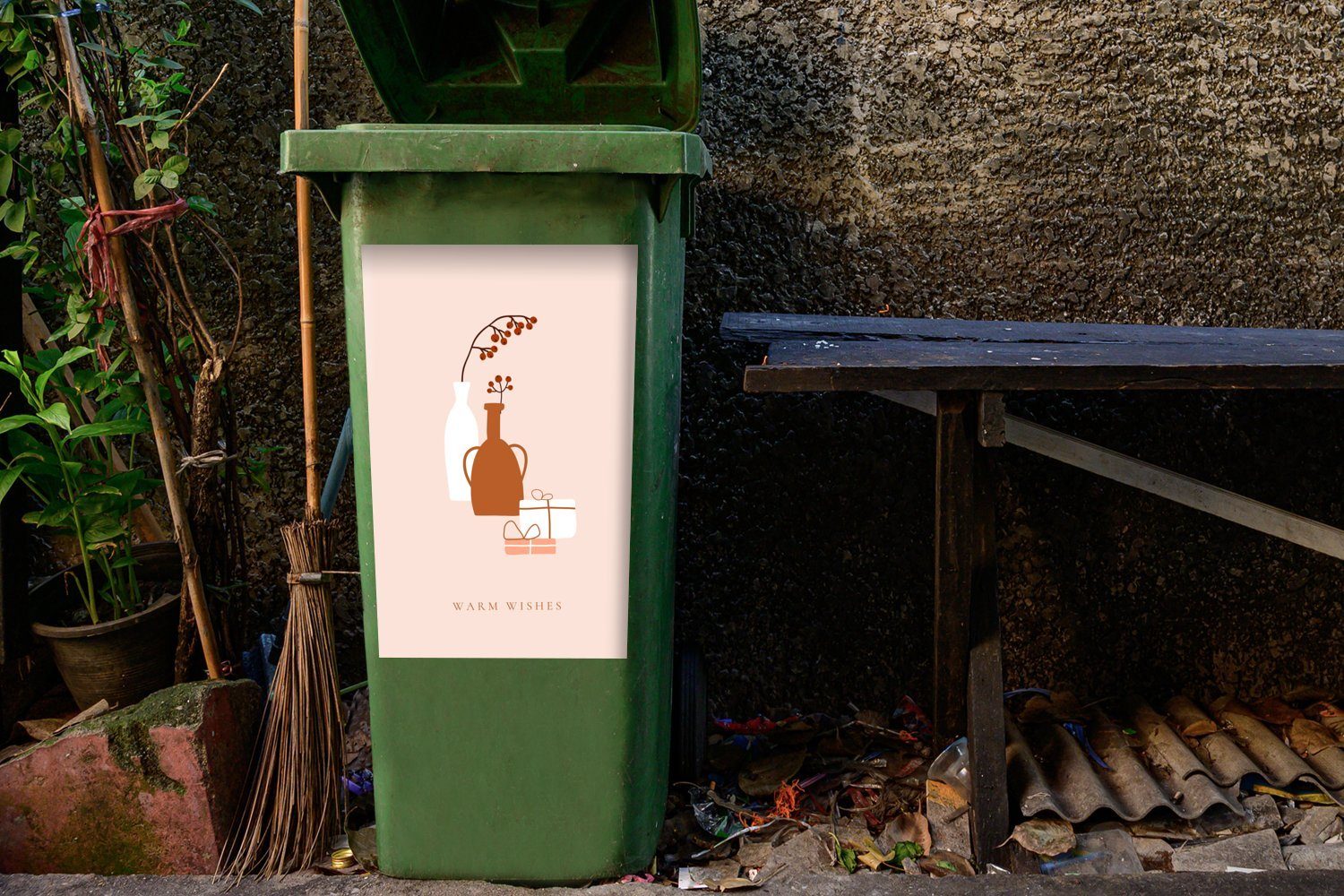 Mülleimer-aufkleber, - St), Winter Abfalbehälter MuchoWow Pastell Wandsticker Sticker, Zitat Container, - Mülltonne, (1