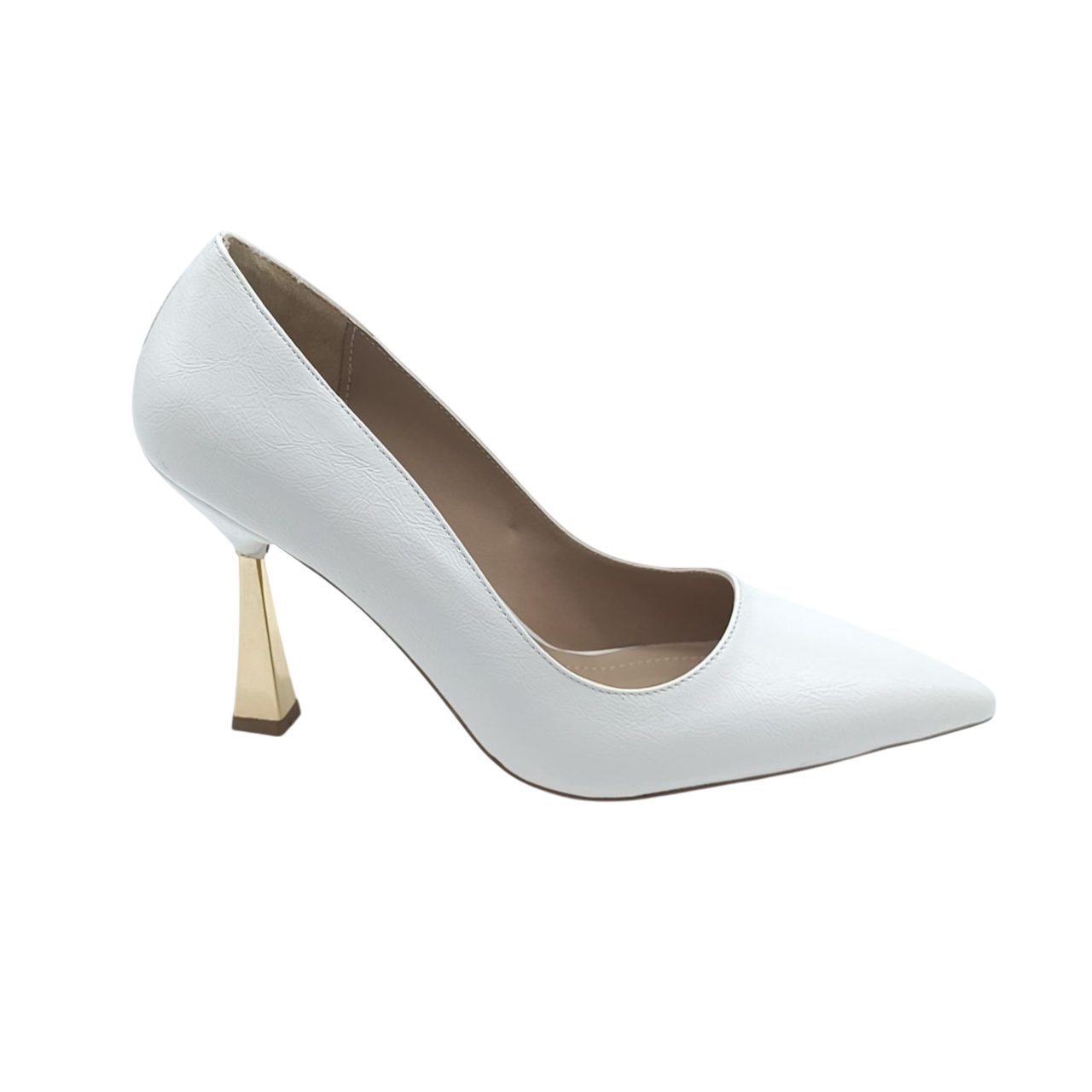 Ruxene Pumps/Hochzeit,Date,Brautschuhe,Einladung,Party/Weiß Pumps (Glänzen Sie Ihre Hochzeiten und besonderen Tage, Schick, Mutig, Romantisch und Weiblich aussehen) Eleganz mit seinen goldenen Details und den dünnen Absätzen.