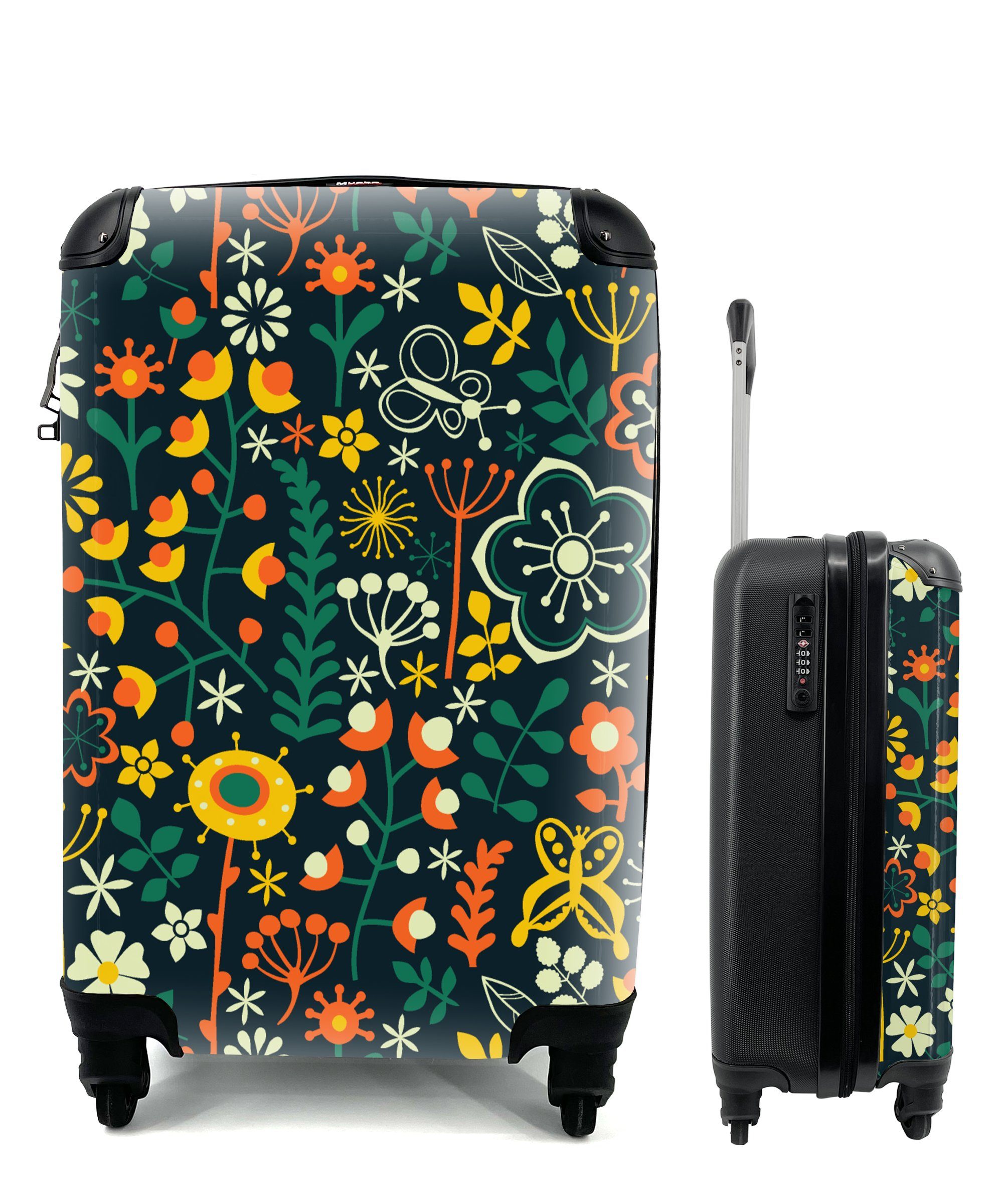 Kinder Mädchen - Muster Schmetterling -, Pflanzen Reisetasche Handgepäckkoffer 4 Reisekoffer Trolley, - - - Mädchen MuchoWow Rollen, mit rollen, für Handgepäck - Ferien,