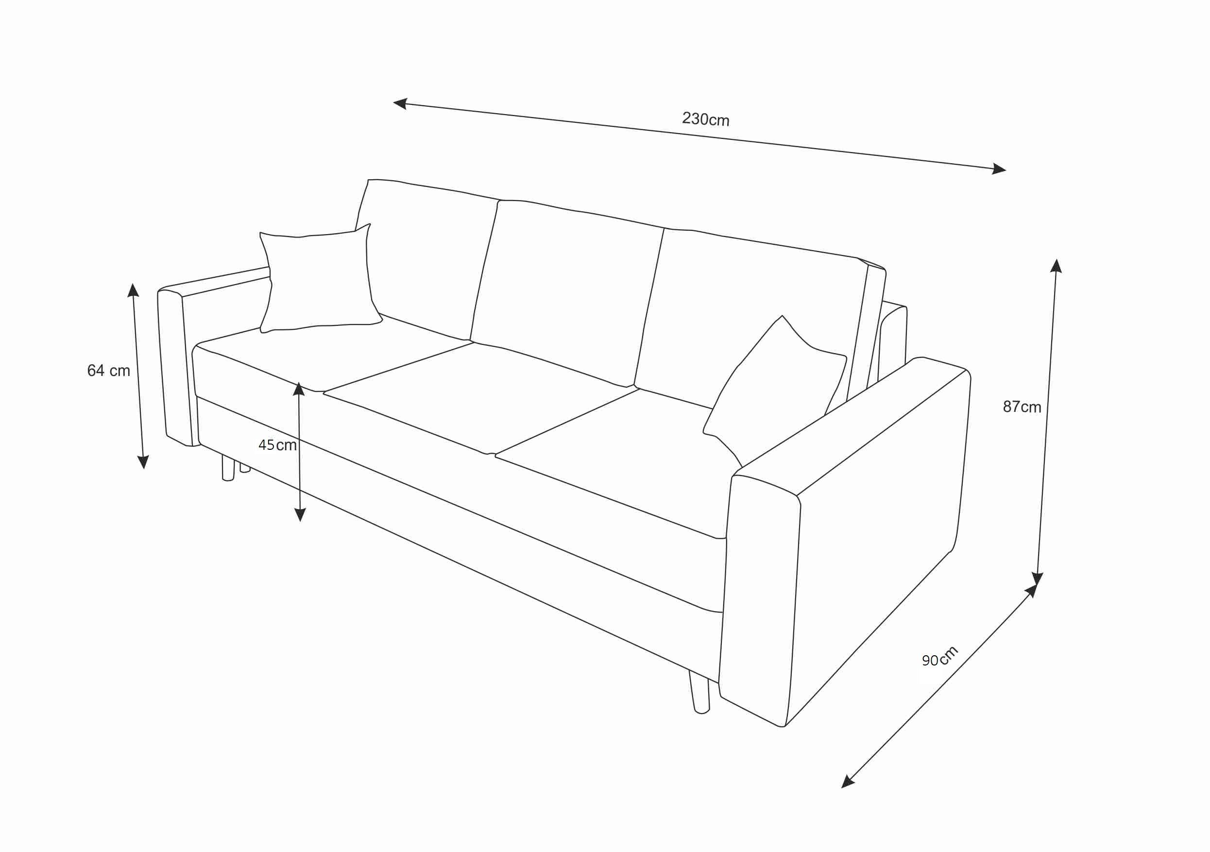 Sofa, Schlafsofa, mit Bettfunktion, Design Stylefy Sitzkomfort, mit 3-Sitzer Bettkasten, Carmen, Modern