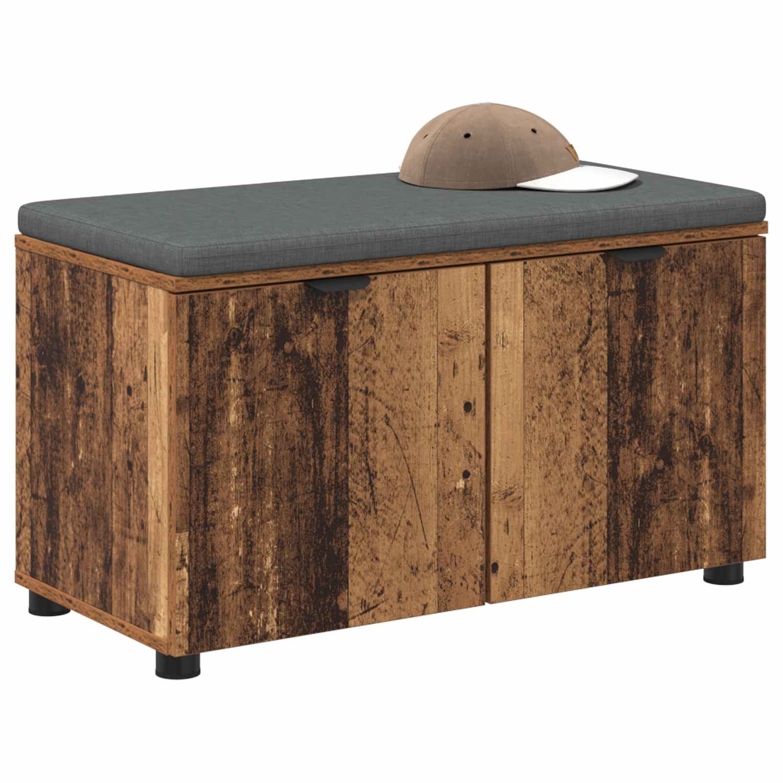 vidaXL Sitzbank Flurbank mit Kissen mit Regal mit Tür Altholz 80 x 38 x 46 cm (1-St)