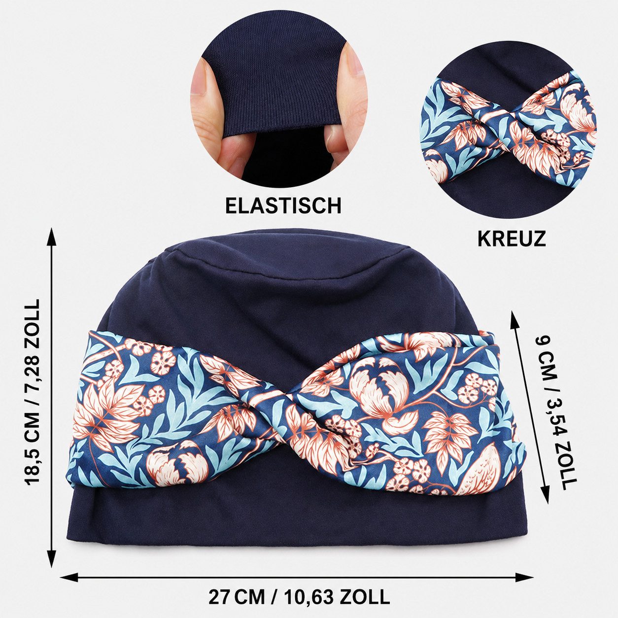 nsihing Turbanmütze Turbanmütze Damen, Boho Blumenmuster, Elastische Kopfbedeckung Weich, Atmungsaktiv & Bequem für Alltag und Freizeit – Bild 2 von 5