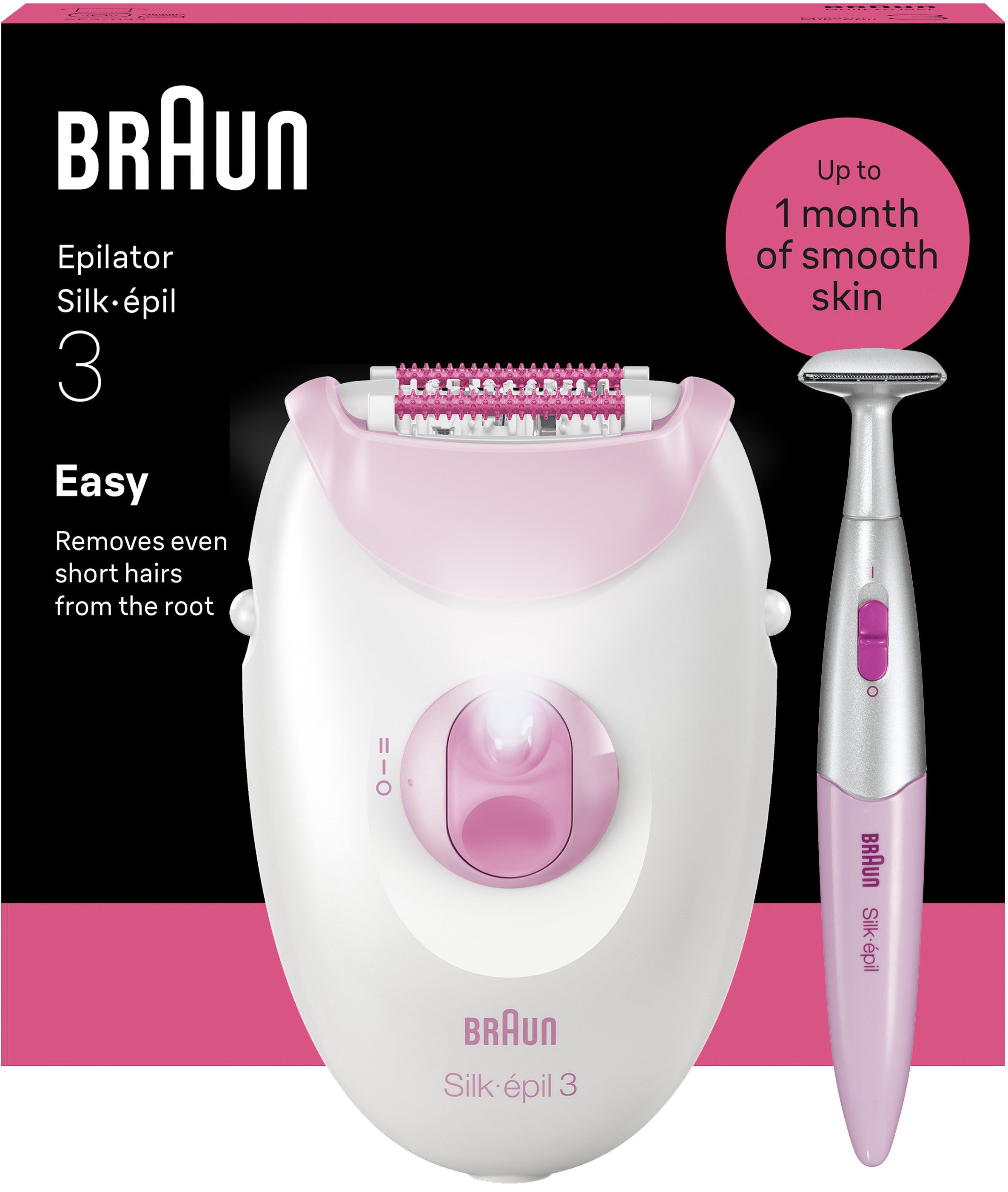 Braun Epilierer Silk-épil 3 SE3-202, Langanhaltend glatte Haut, Inklusive Bikini-Trimmer, SmartLight