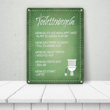speecheese Metallschild Toilettenregeln Metallschild in grün mit Toilette Motiv Klo Hygiene