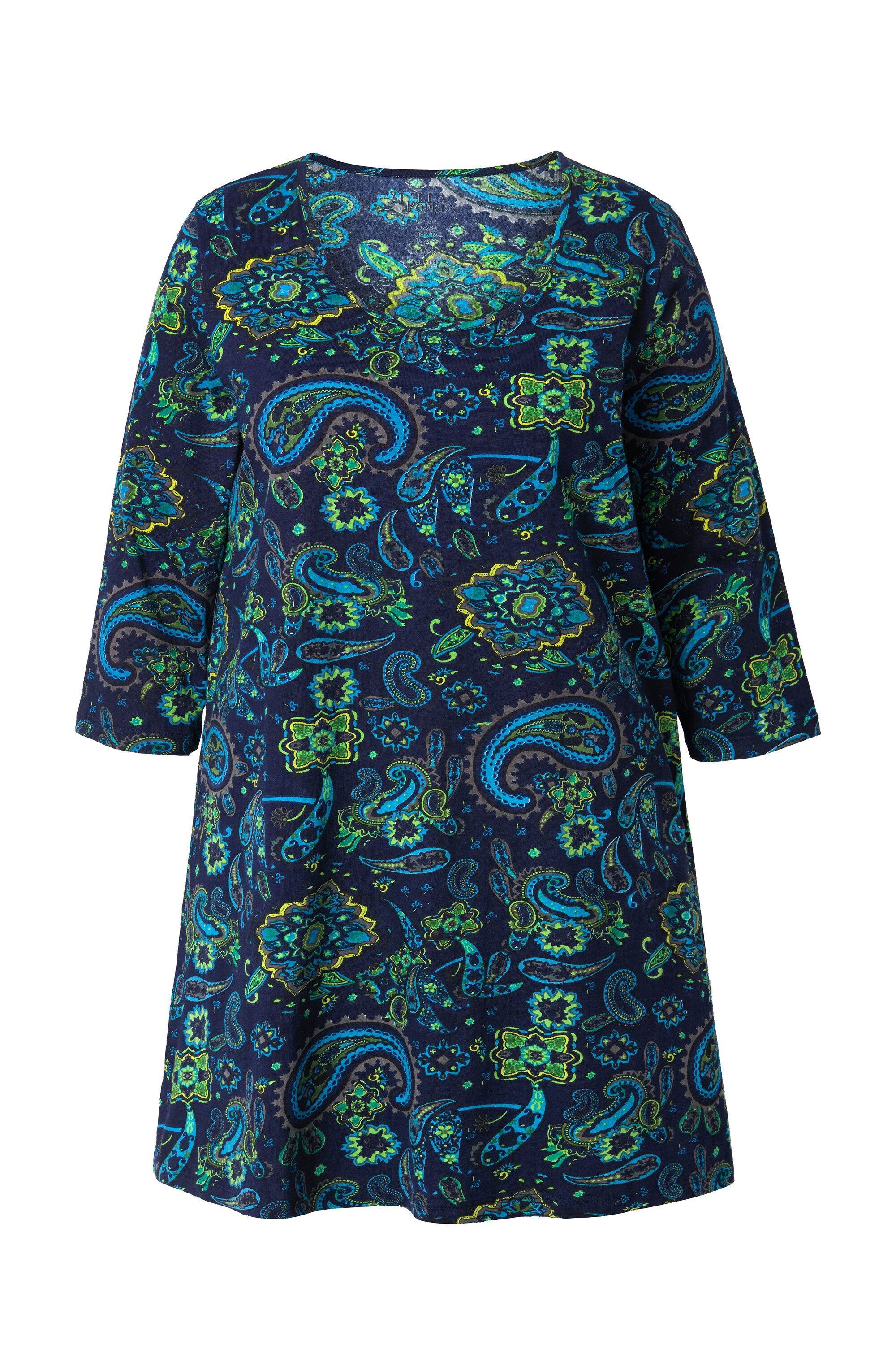 Longshirt Longshirt A-Linie Rundhalsausschnitt 3/4-Arm