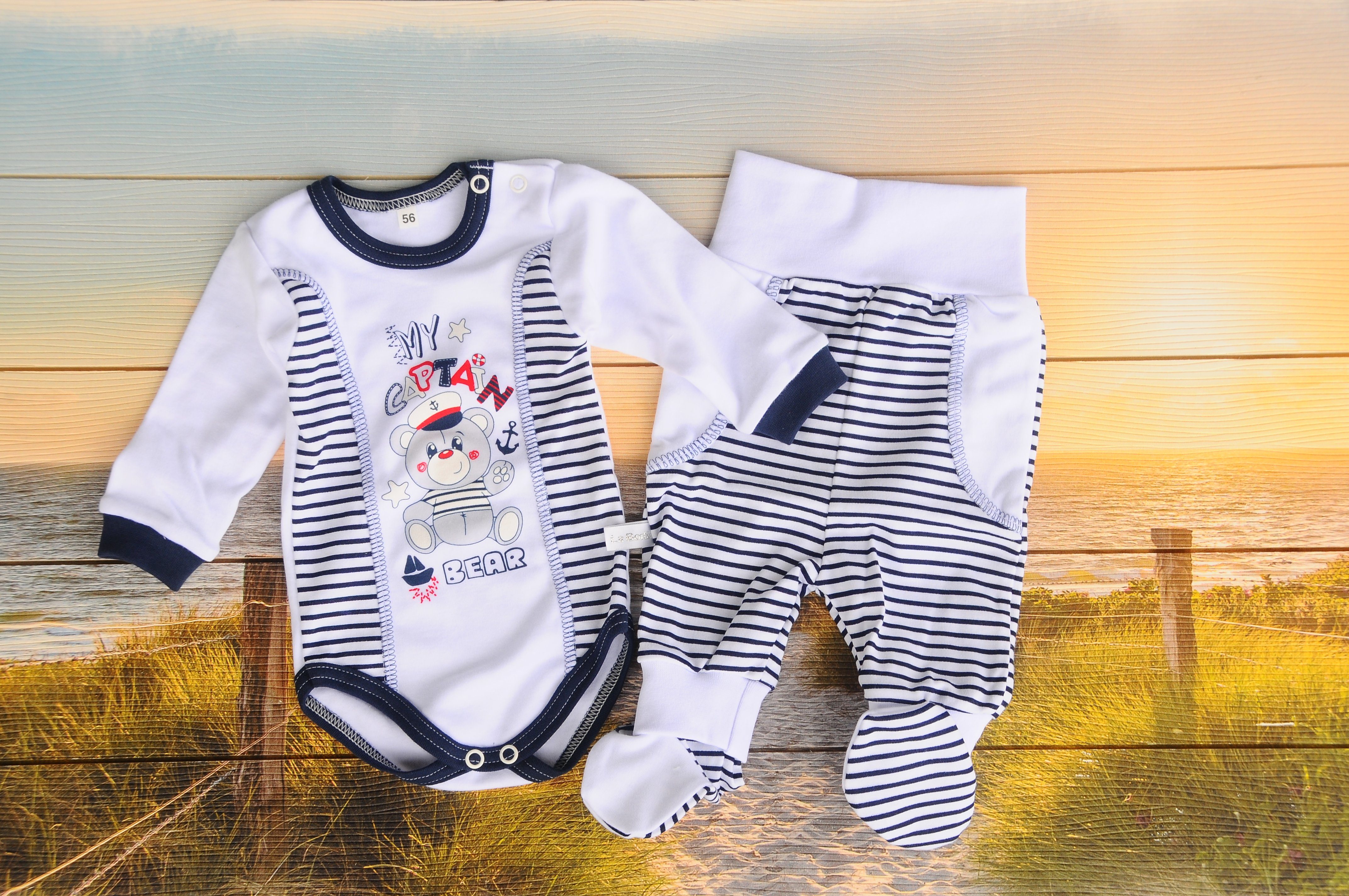 La Bortini Body & Hose Baby Anzug 2Tlg 44 50 56 62 68 aus reiner Baumwolle, gestreift, mit Print