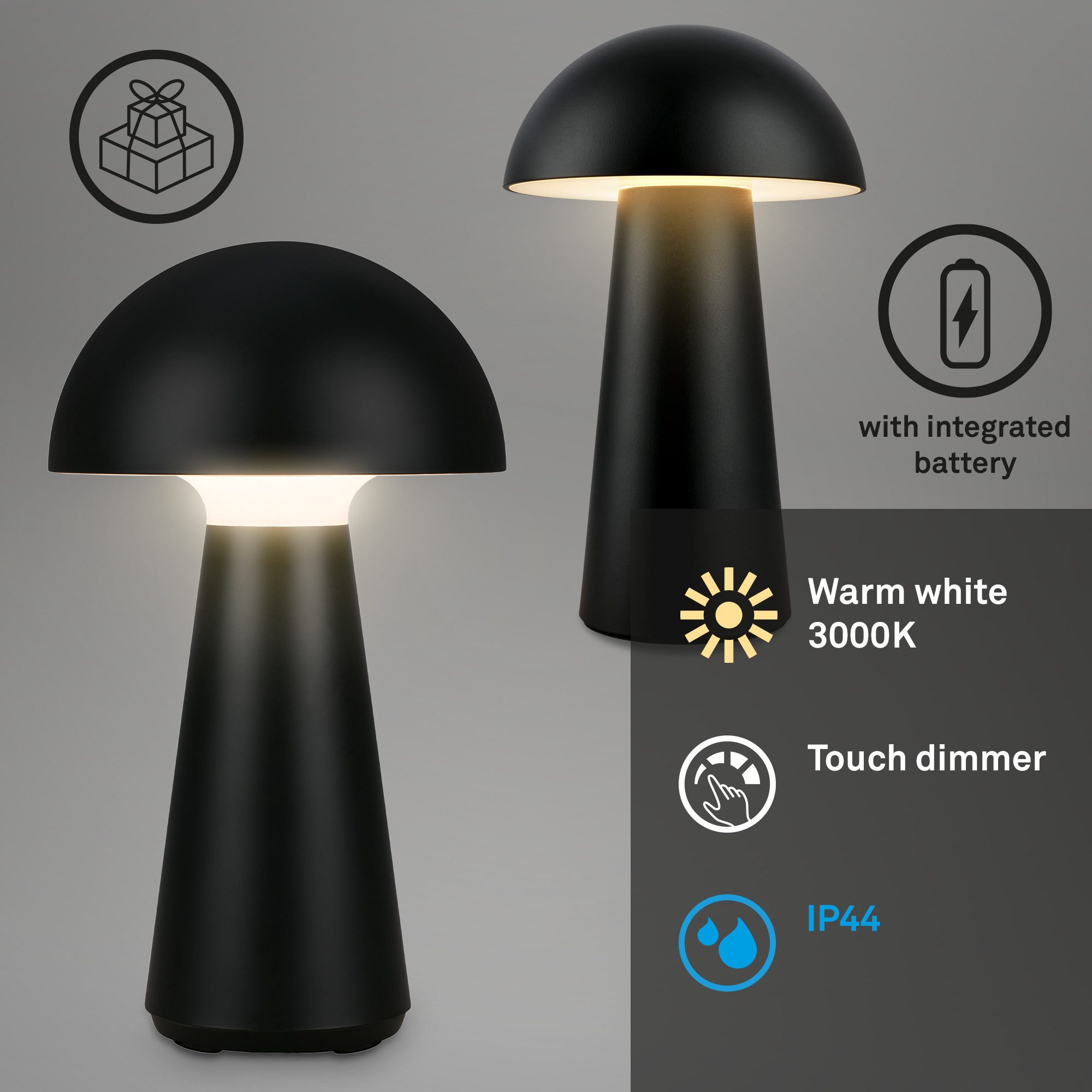 Briloner Leuchten Tischleuchte LED 2er Set, Bundle Tischlampen kabellos in Pilzform Groß und Klein