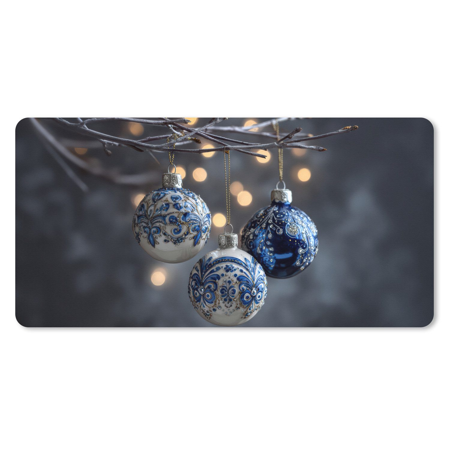 MuchoWow Mauspad Weihnachtskugel - Dekoriert - Blau (1-St), Schreibtischunterlage, Mousepad Gaming XXL, Großes, 100x50 cm