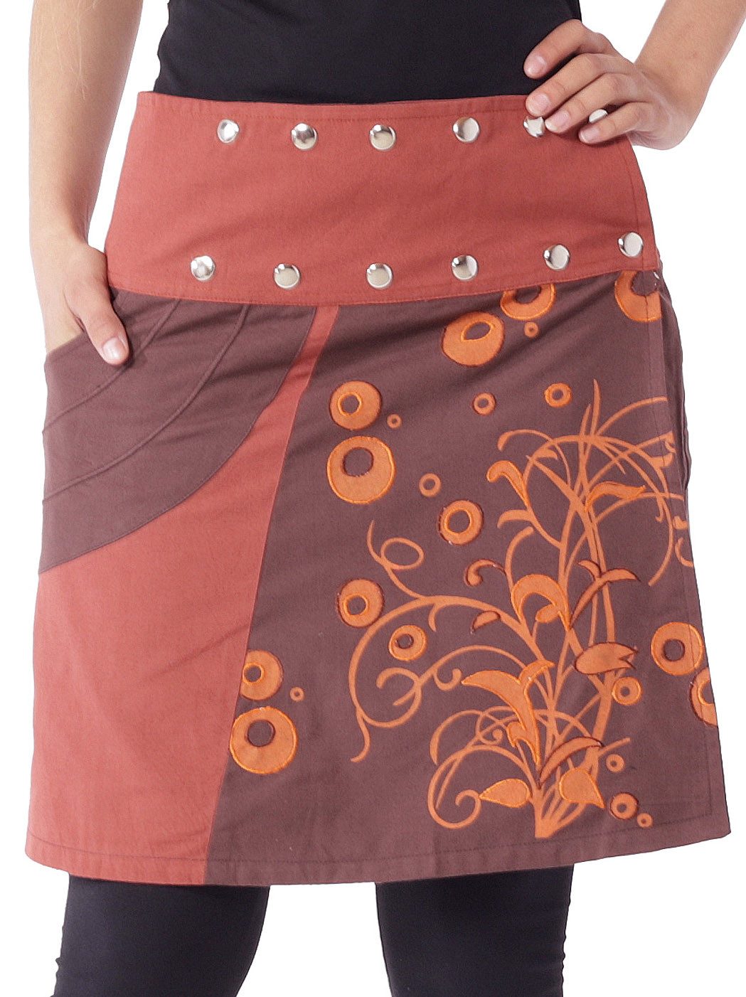 PUREWONDER Wickelrock Wickelrock mit floraler Struktur und Tasche Minirock Nr. 175 Braun Baumwolle Einheitsgröße
