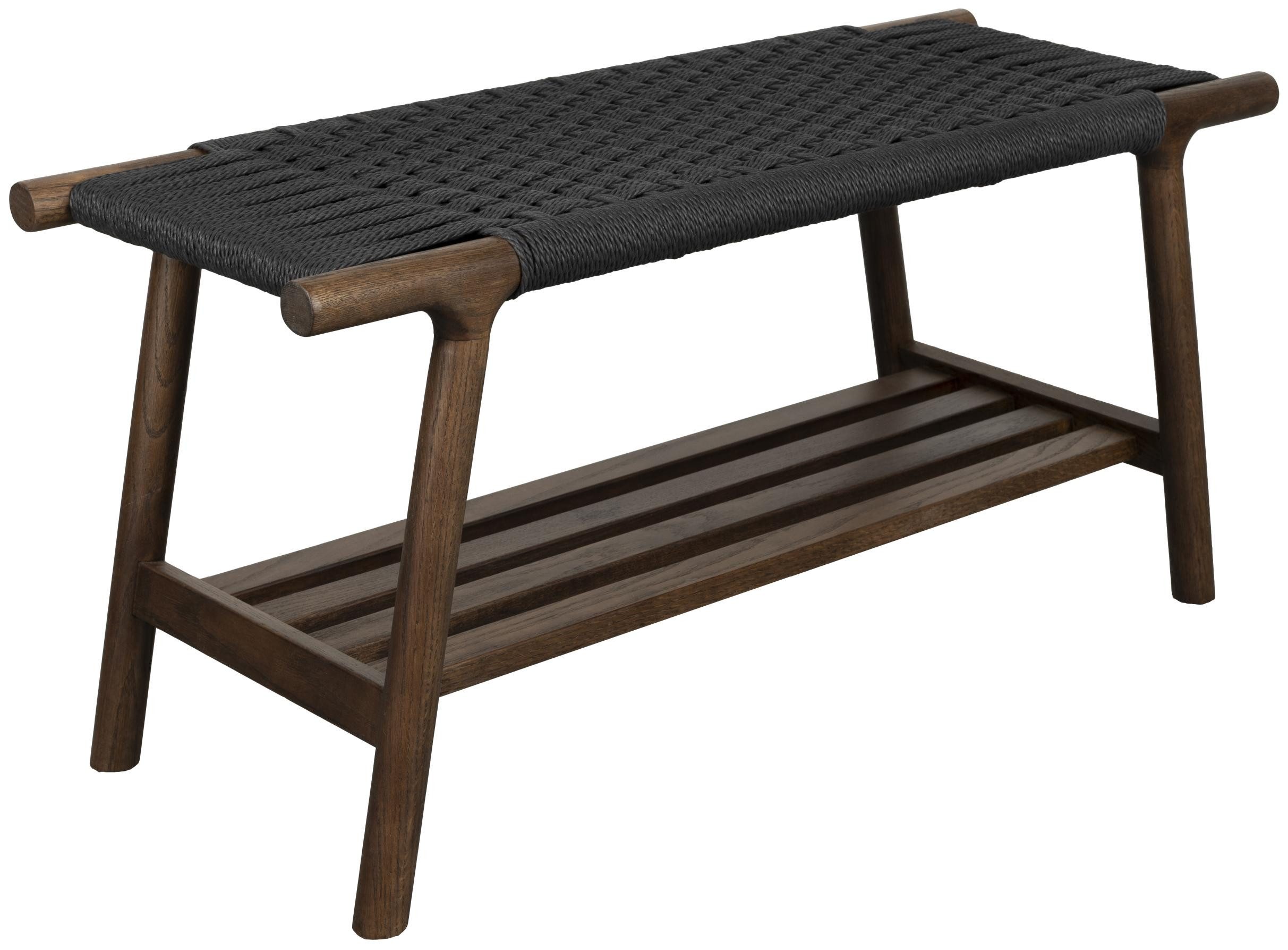 Dutchbone Schuhbank Sitzbank Kintaro Walnuss Japandi-Design & Seilgeflecht
